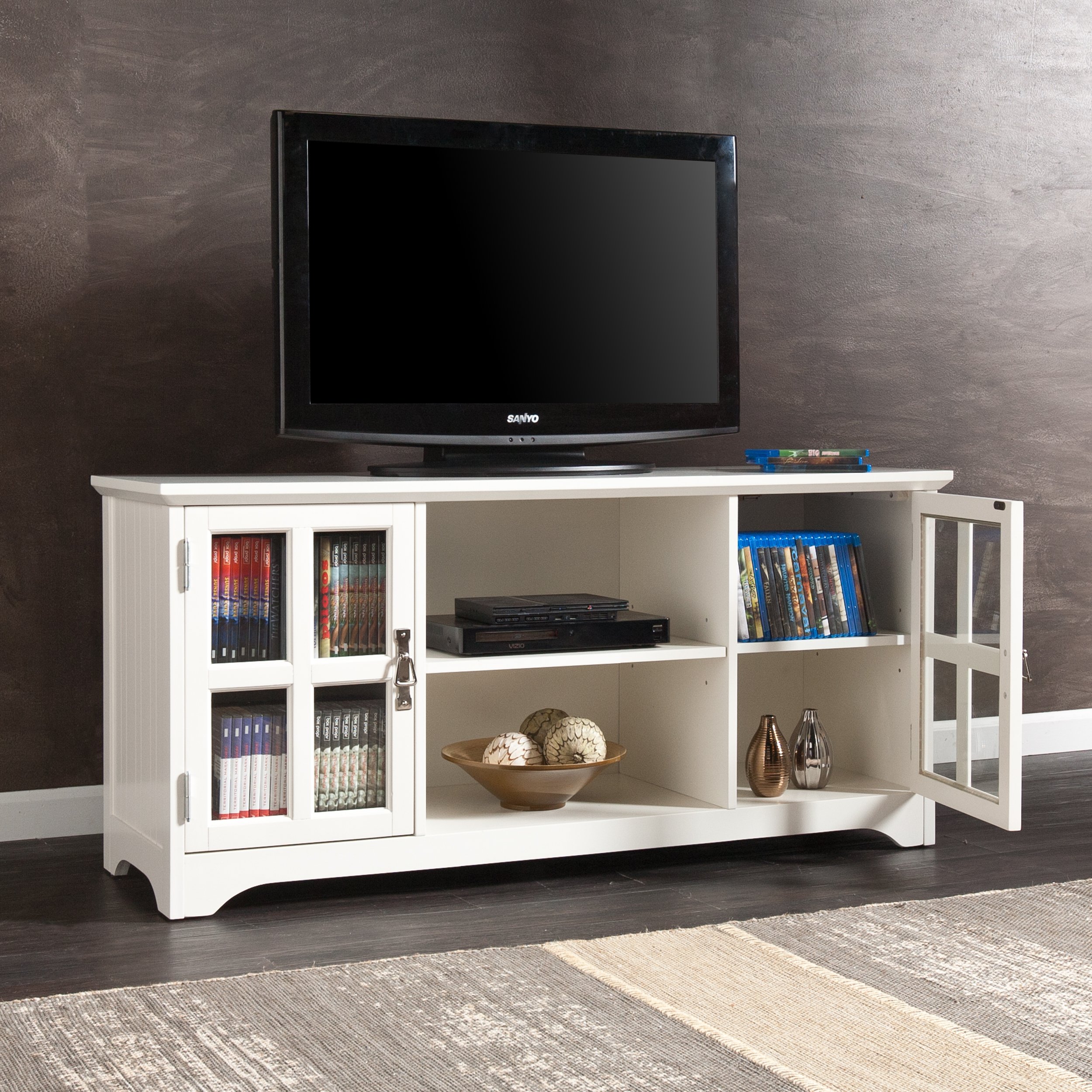 SEI Furniture Remington TV Stand Media Console with Storage - White | Entertainment Center for Living Room, Bedroom & Home Theater