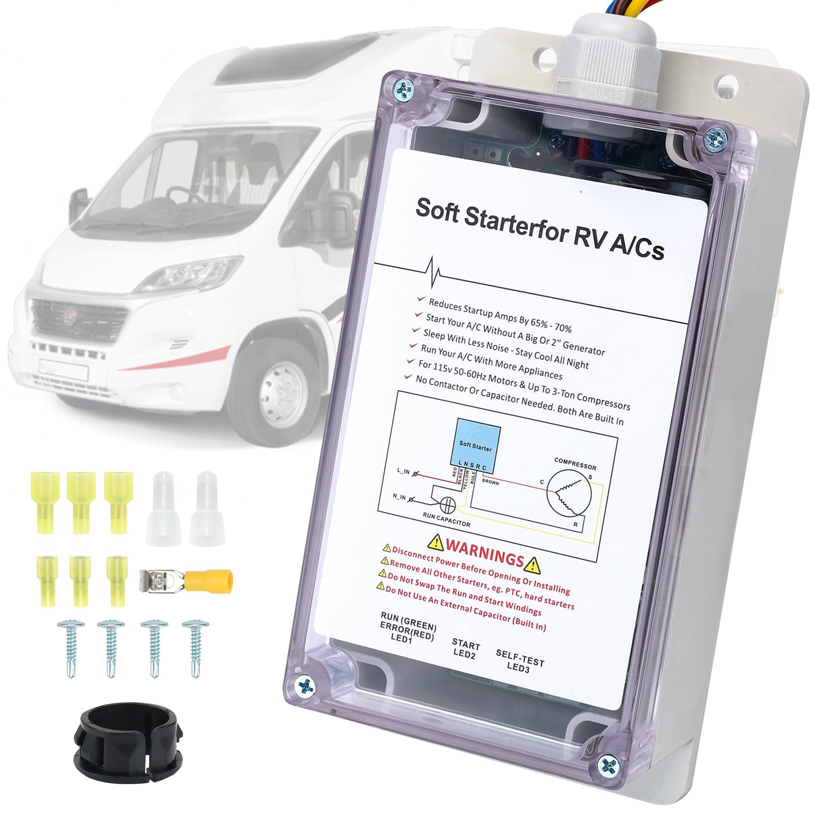 RV Air Conditioner Soft Start Kit - Camper AC Soft Starter for Easy A/C & Appliance Startup on Small Generators | Reduce Power Surge for RVs, Trailers & Campers