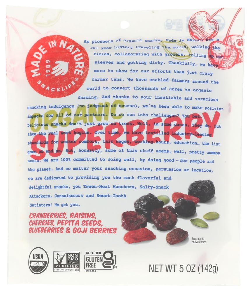 Organic Superberry Fruit & Nut Trail Mix by Made In Nature – 5oz Pack of 6 | Non-GMO, Unsulfured, Gluten Free Snack | Perfect for Hiking, Office Snacks & Healthy On-the-Go Nutrition