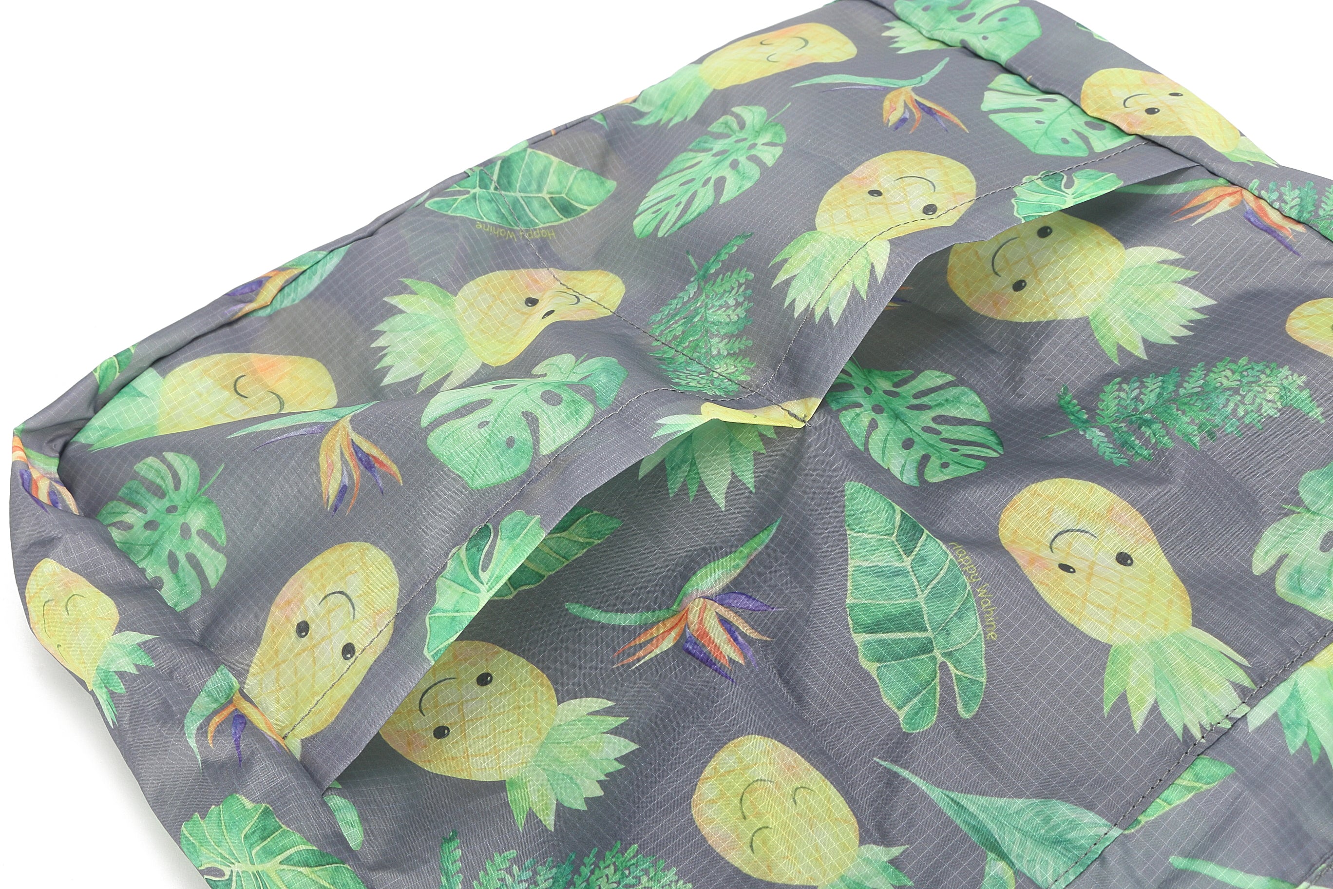 Foldable Tote Bag - Stylish Jacqueline Pineapple Monstera Print in Grey - Perfect for Grocery Shopping, Beach Trips & Daily Use
