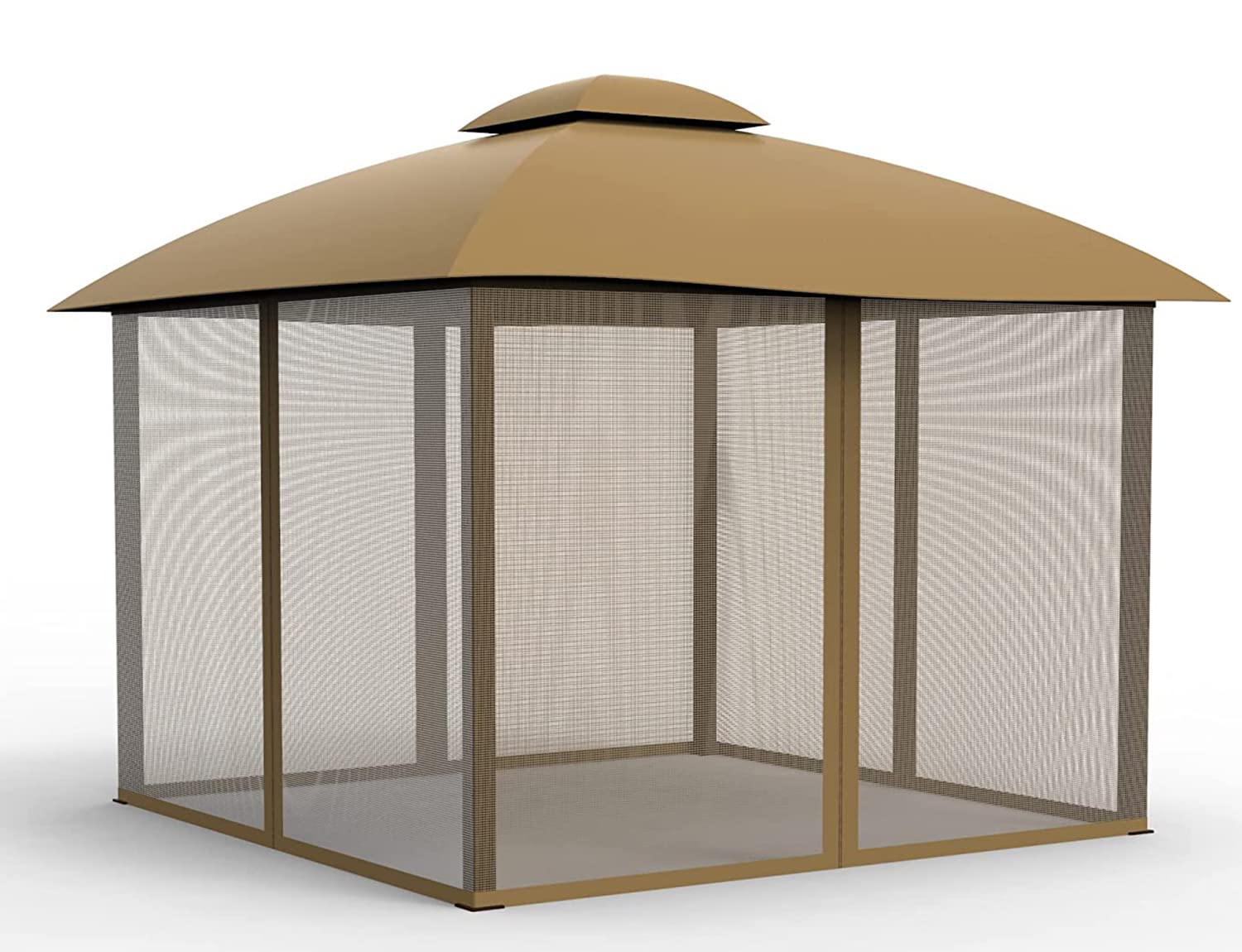 Universal 12'x12' Khaki Gazebo Mosquito Netting Screen - 4-Panel Replacement for Patio, Outdoor Canopy, Garden & Backyard | Perfect for Summer BBQs, Camping & Outdoor Relaxation