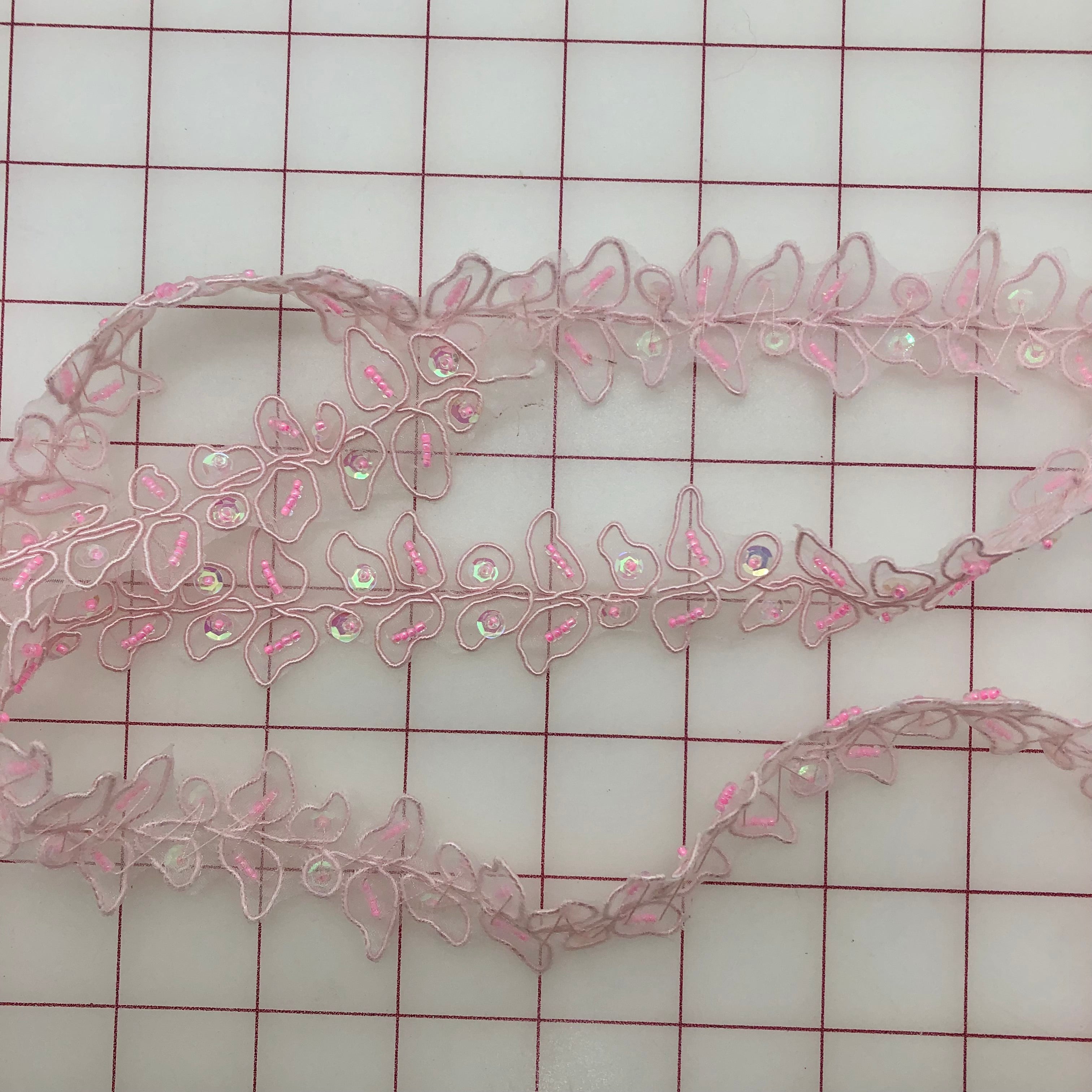 1 Inch Pink Sequined Non-Metallic Trim for DIY Costumes, Home Decor & Fashion Accessories - Perfect for Dresses, Bags, and Craft Projects