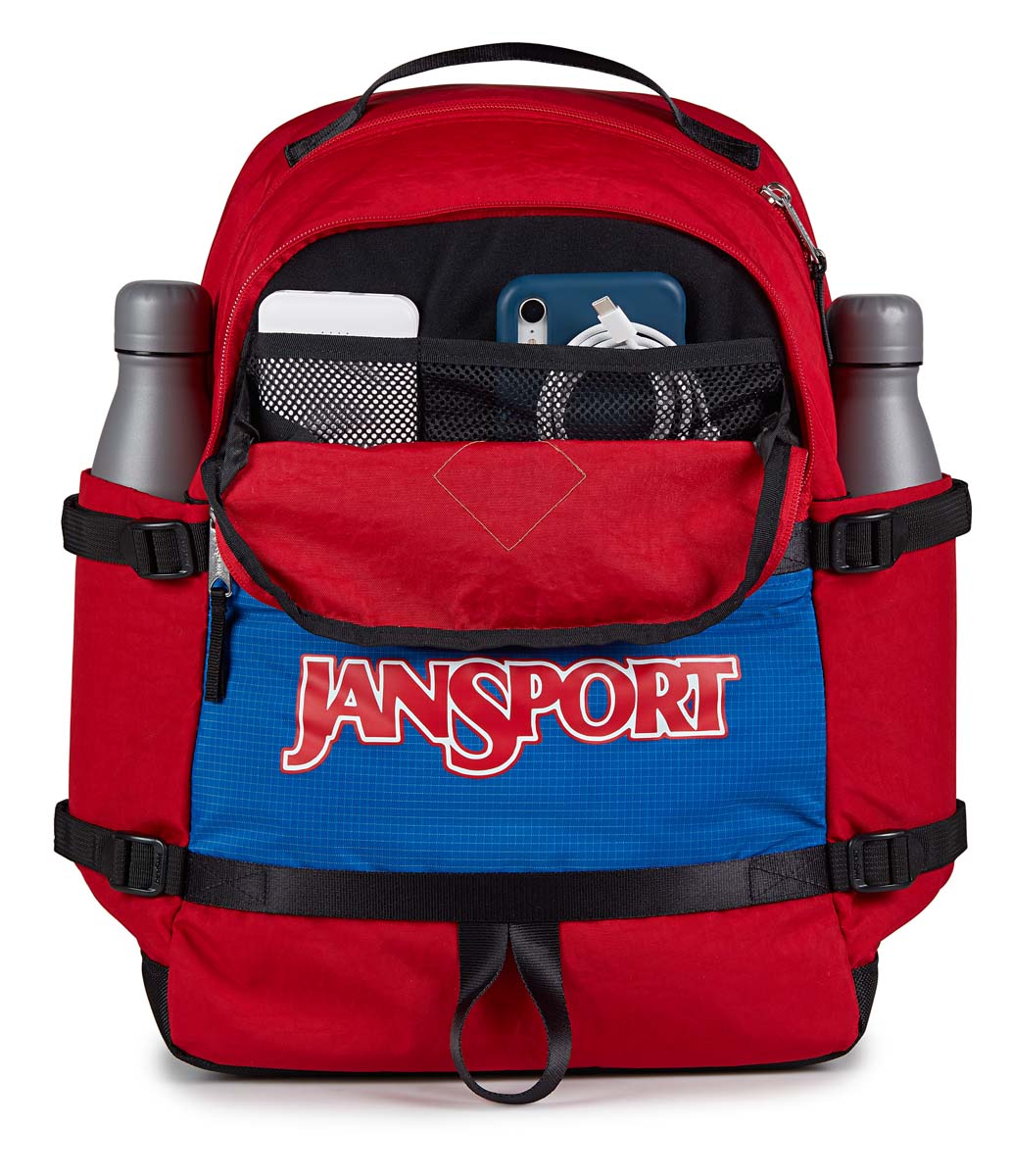 JanSport Small Seattle Backpack - Lightweight & Durable Daypack for School, Travel & Hiking | Red Tape Design | Perfect for Students, Commuters & Outdoor Adventures