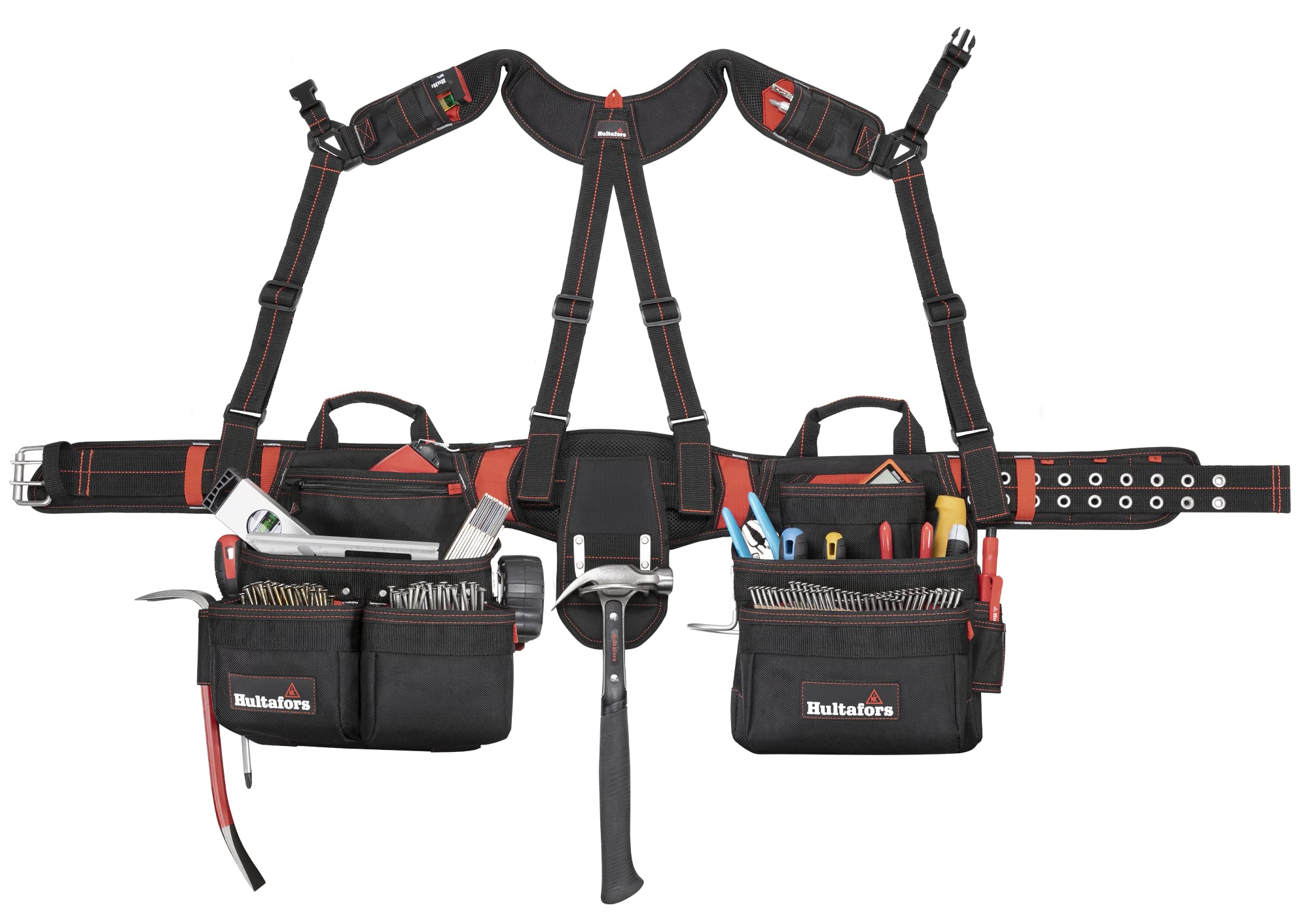 Hultafors HT5617 Heavy Duty Pro Framer's Tool Belt Apron - Ballistic Polyester Construction with 27 Pockets, Yoke Suspenders & Steel Hammer Loops - Perfect for Carpenters, Construction Workers & DIY Home Improvement Projects