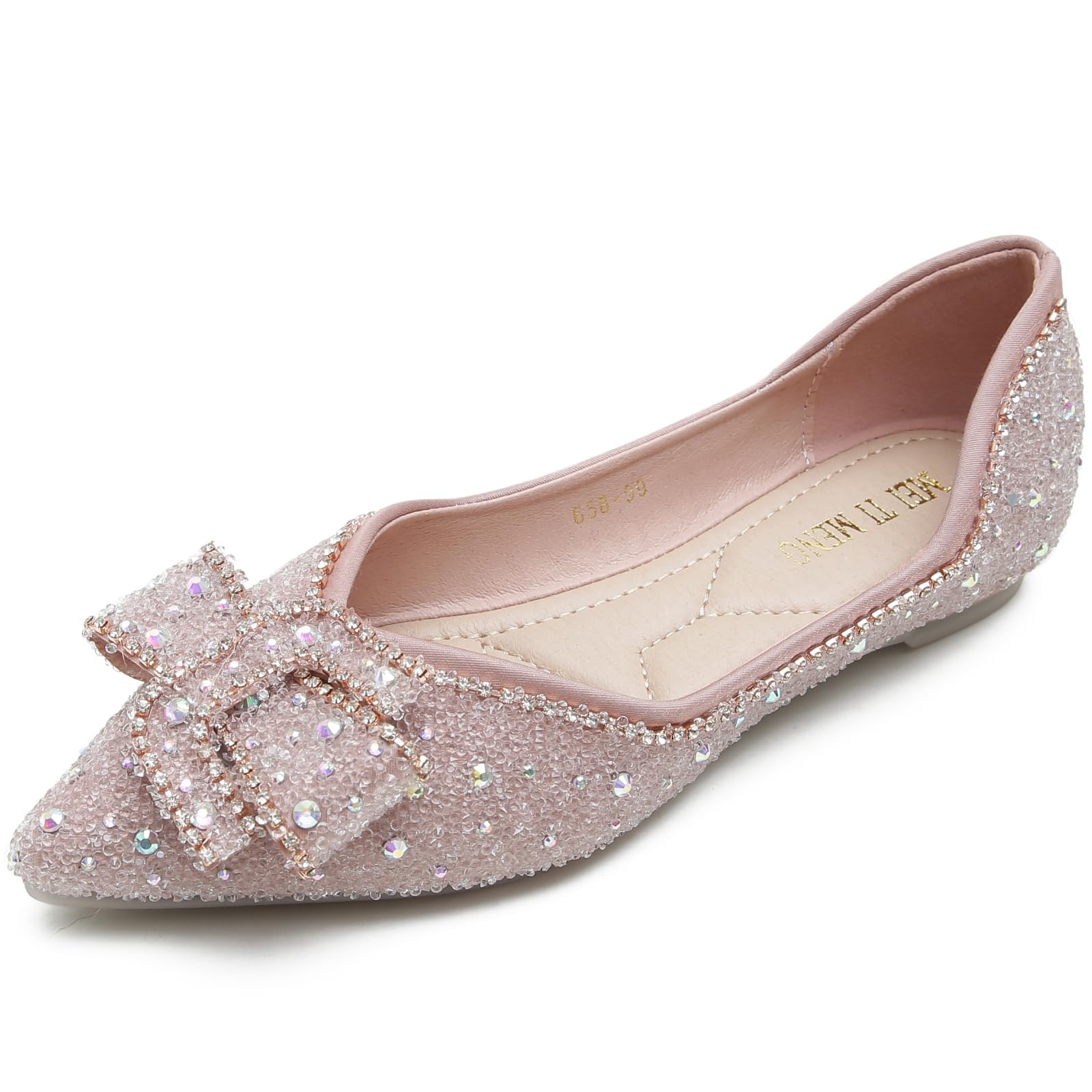 Sparkly Rhinestone Pointed-Toe Flats for Women - Elegant Glitter Flower Wedding Shoes & Comfortable Dress Shoes for Brides, Bridesmaids, Prom, Party & Special Occasions