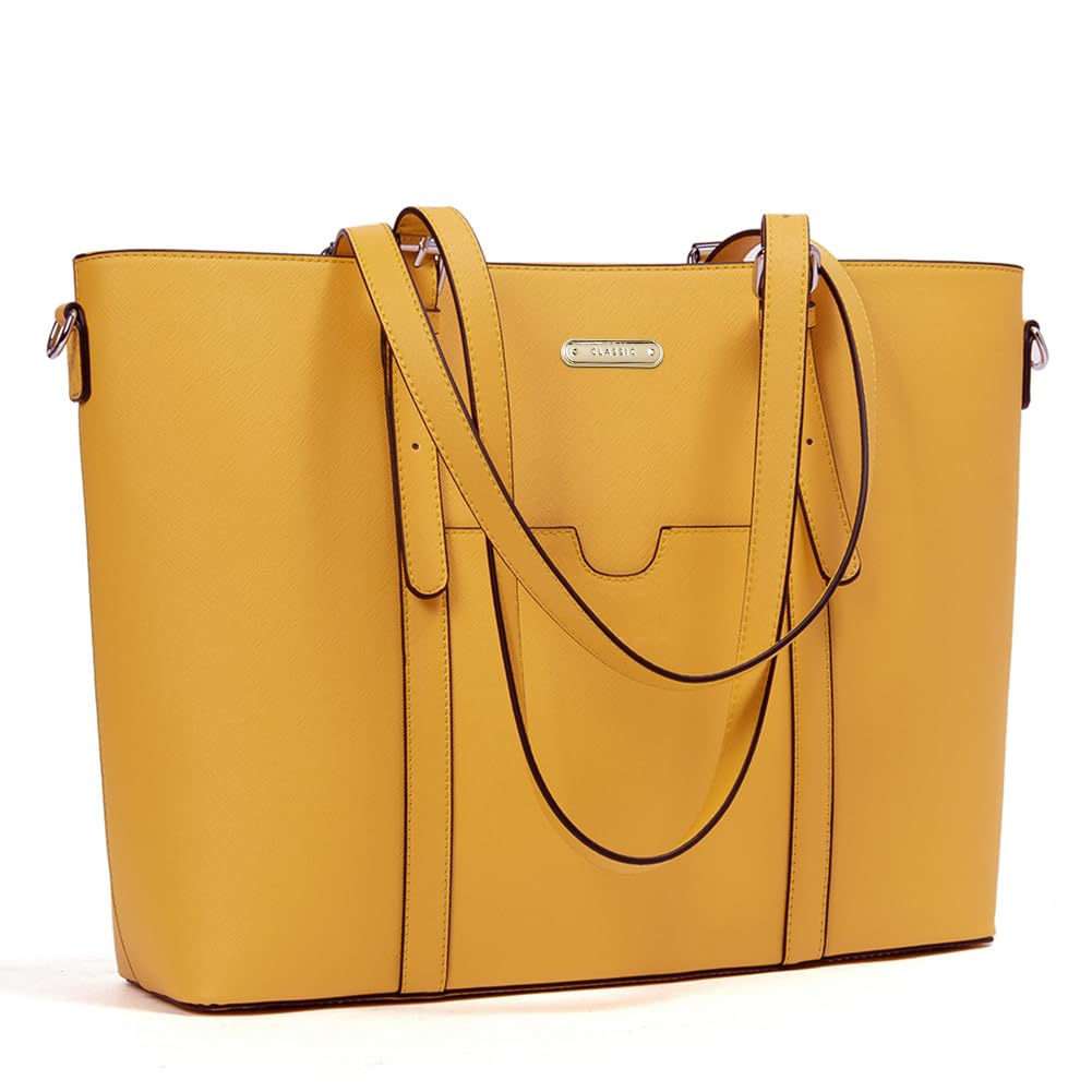 BROMEN Vintage Leather Laptop Tote Bag for Women - 15.6 Inch Briefcase Work Purse with Shoulder Strap | Professional Office Bag, Business Travel, Commuter & Daily Use