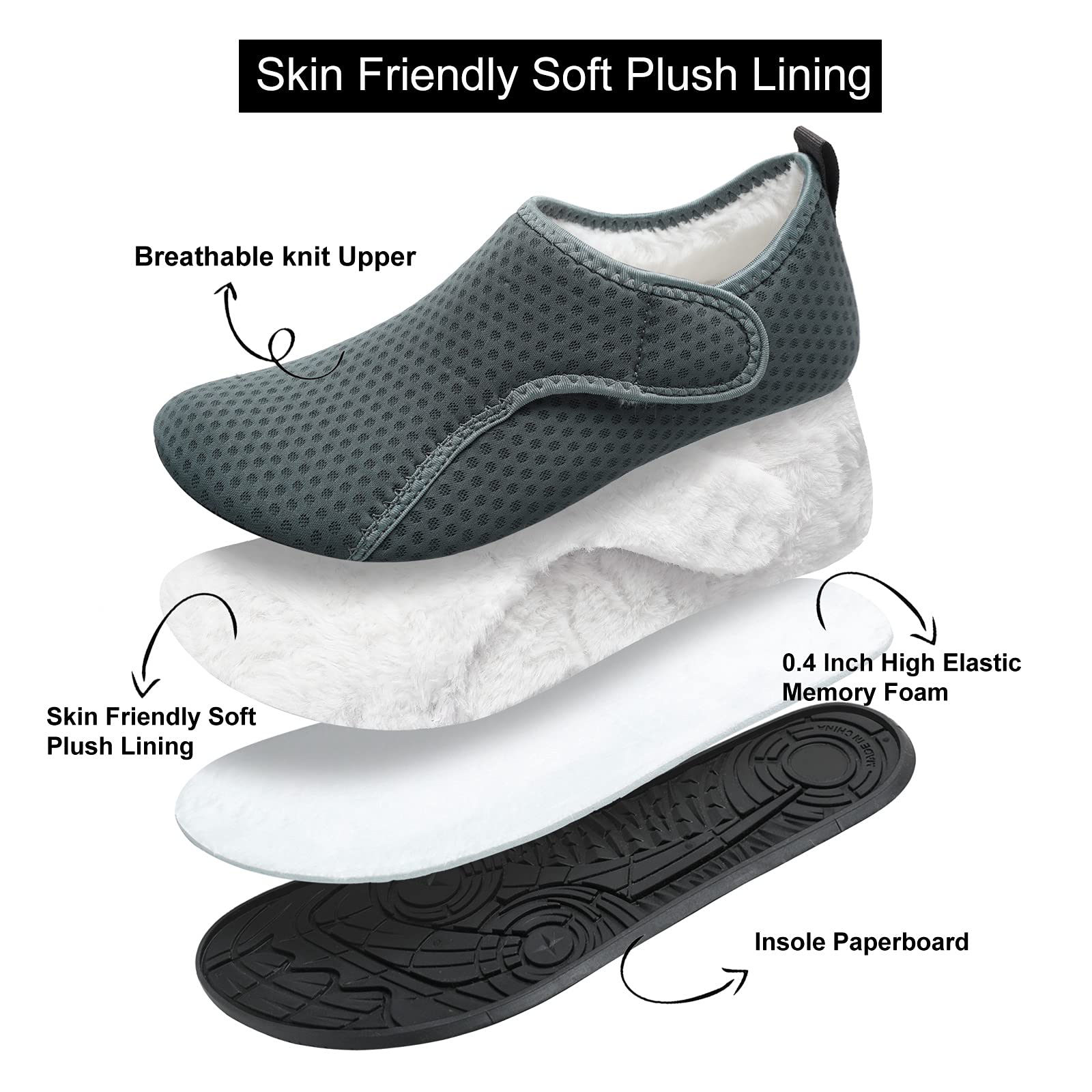 L-RUN Anti-Slip House Slippers for Women & Men - Indoor/Outdoor Warm Home Shoes for Comfort