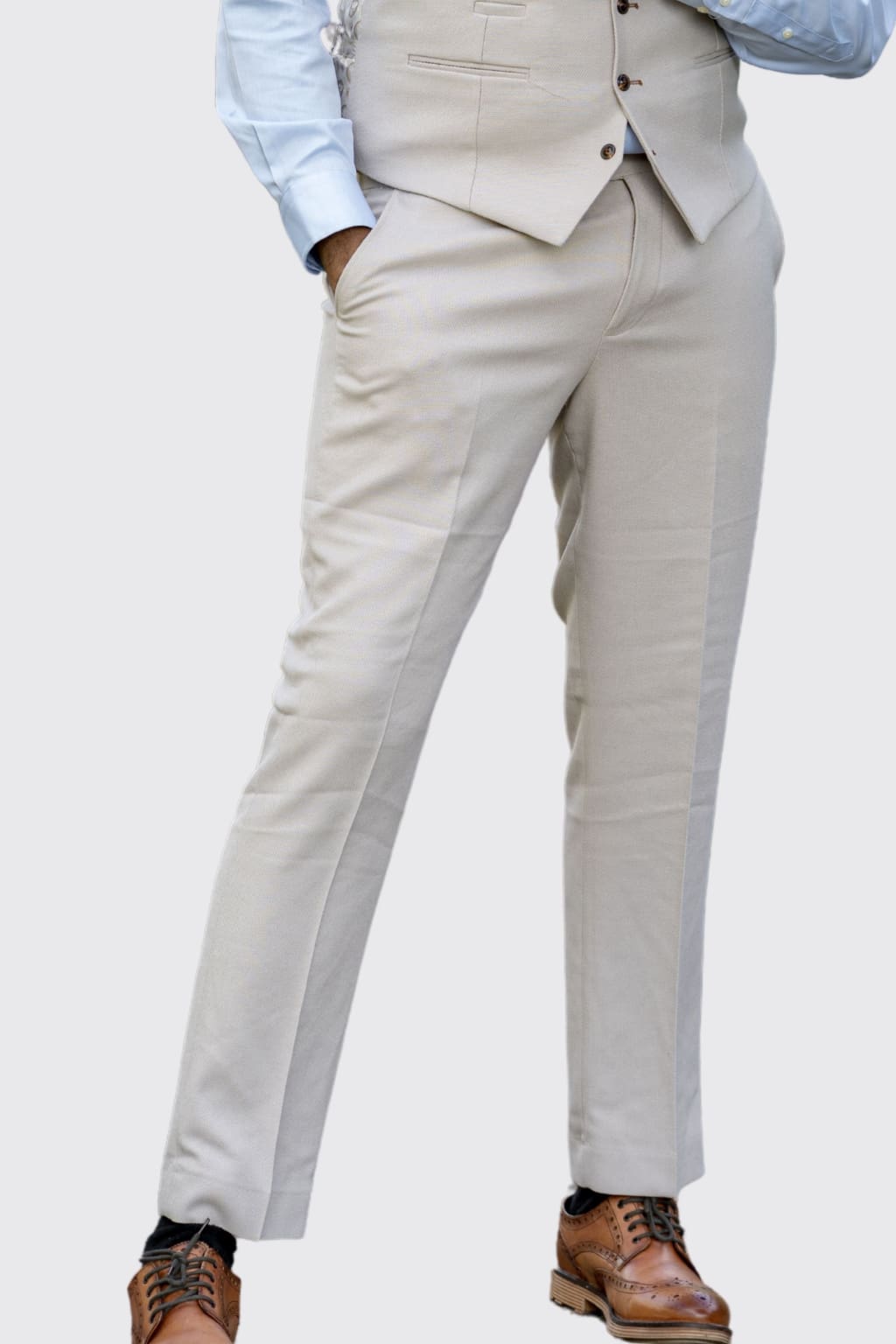 Marc Darcy HM5 Beige Stone Slim Tailored Trousers for Men - Classic Office Pants, Business Casual Chinos, Comfortable Work Trousers - Perfect for Business Meetings, Office Wear & Smart Casual Outfits