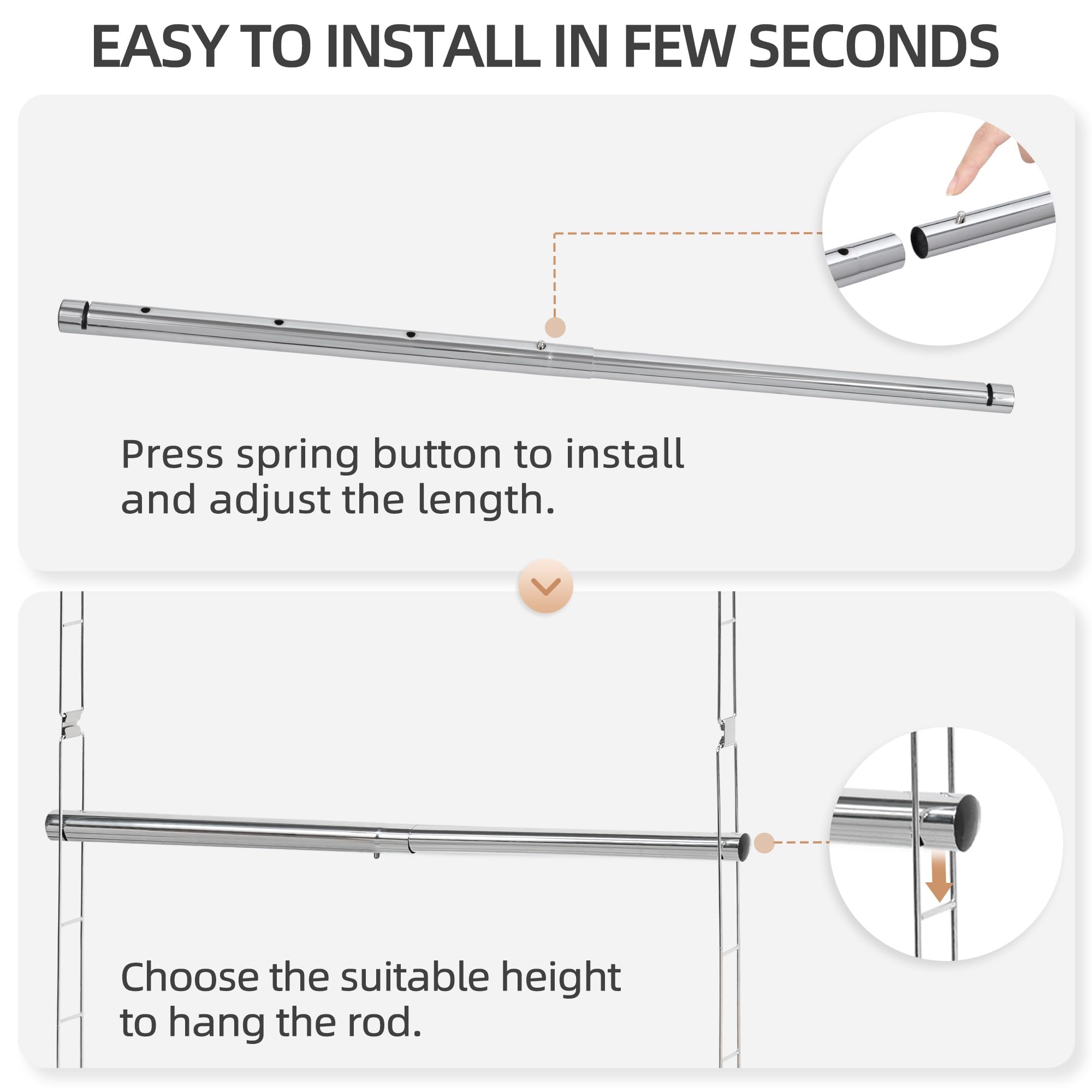 STORAGE MANIAC Adjustable Hanging Closet Organizer - Space Saving Double Rod Extender for Clothes (2 Pack, Chrome) - Perfect for Small Closets, Dorm Rooms & Apartment Storage Solutions