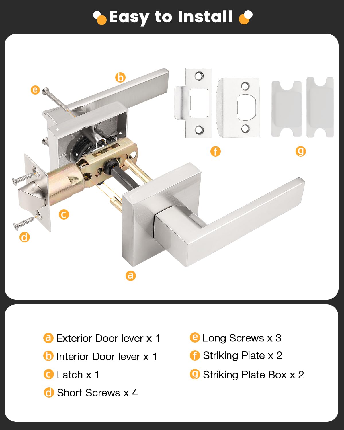 Gobrico 7-Pack Square Hall Closet Lever Door Handles - Satin Nickel Interior Passage Door Locks for Bedroom, Bathroom & Closet Doors - Easy Installation & Modern Home Upgrade