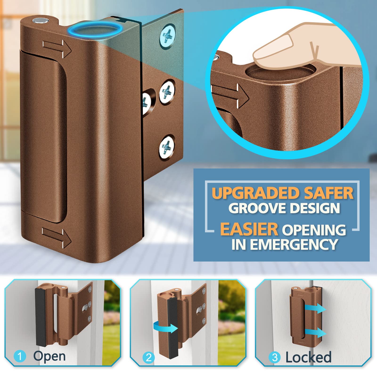 Upgraded Home Security Door Reinforcement Lock - Heavy Duty 800 lbs Safety Latch for Bedroom & Front Doors | Child Proof Deadbolt Lock for Kids Safety | Perfect for Home Improvement & Nighttime Security