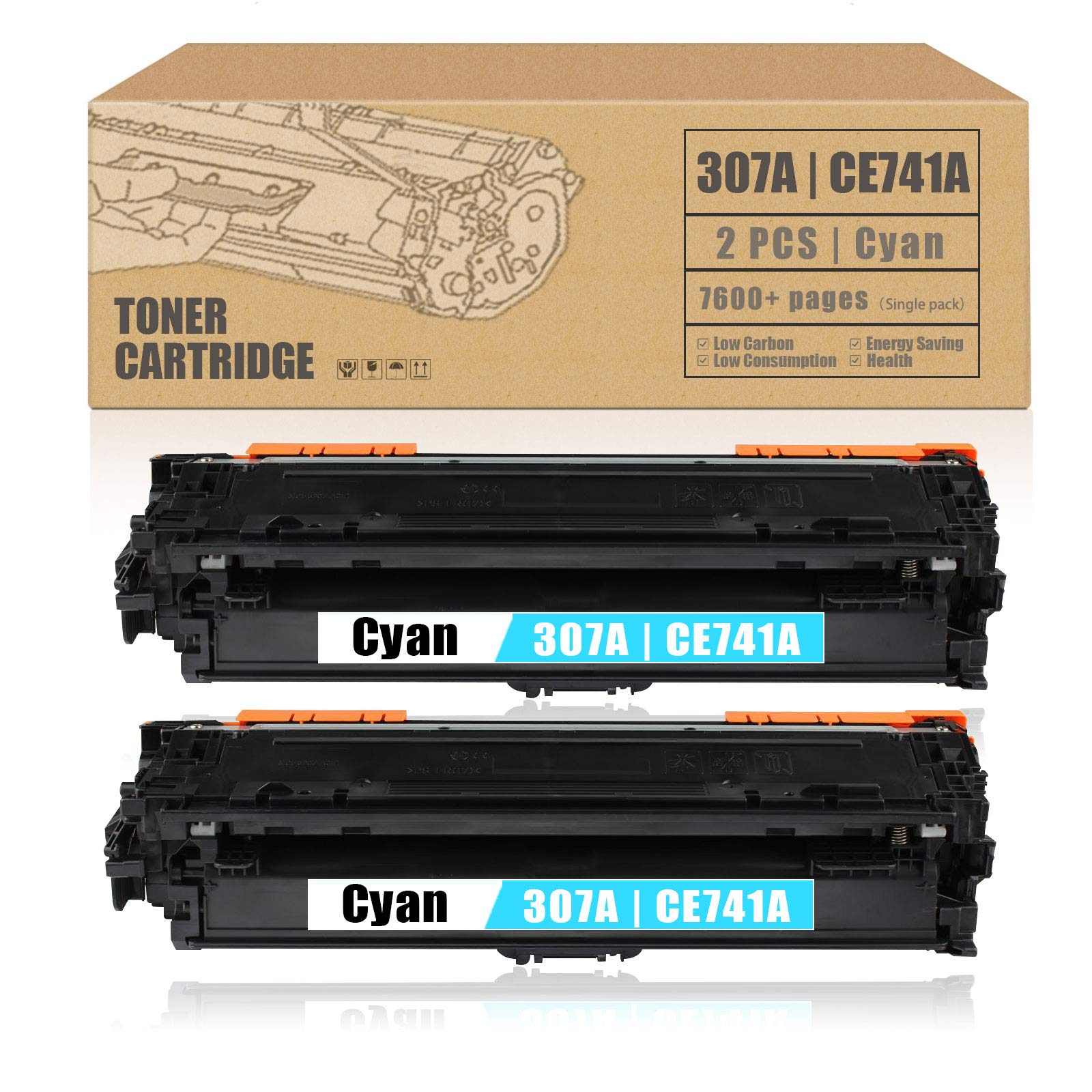 Remanufactured HP CP5220 CP5225 CP5225n CP5225dn Compatible Toner Cartridge (307A/CE741A) - 2 Pack Cyan Replacement Ink for Office & Home Printing