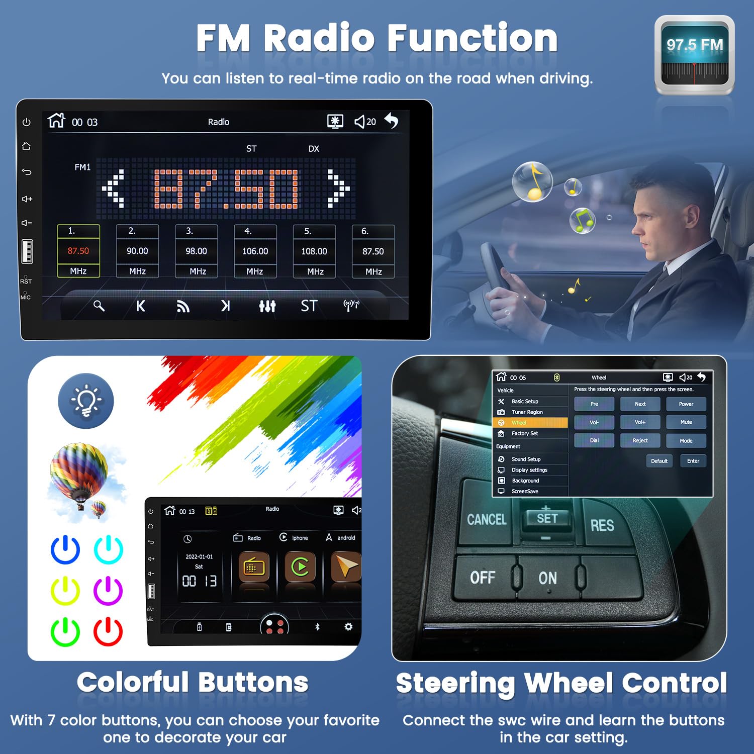 Hikity 9 Inch HD Touch Screen Single Din Car Stereo with Apple CarPlay & Android Auto - Bluetooth, Mirror Link, FM Radio, EQ, SWC, Reversing Camera & Microphone - Perfect for Road Trips & Daily Commuting