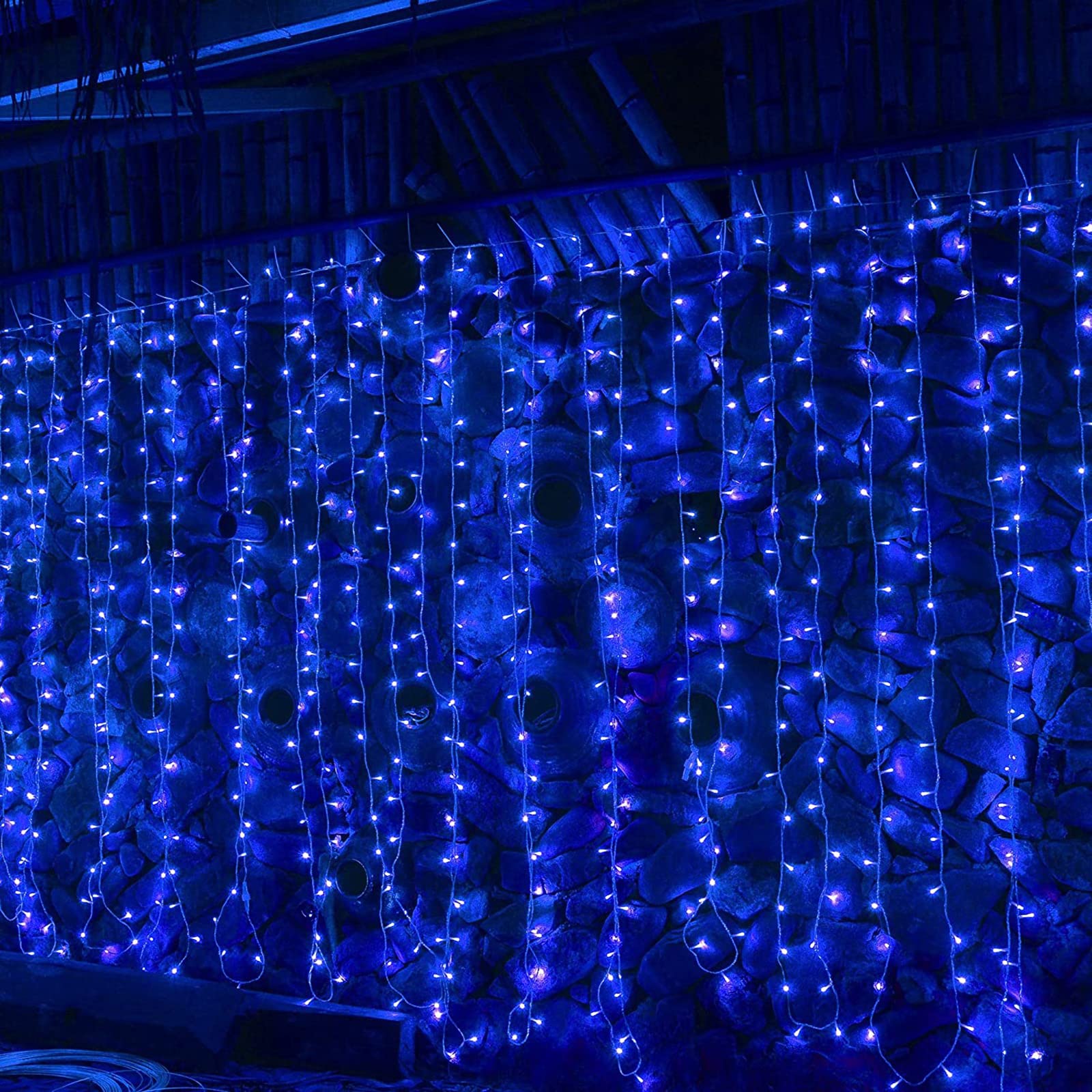 100LED USB Powered Dimmable Waterfall Lights - 8 Lighting Modes with Remote Control, Waterproof Indoor/Outdoor LED Curtain Lights for Bedroom, Christmas, Wedding, Garden Decoration (Blue, 3m x 1m) - Perfect for Party Backdrops, Patio Lighting and Holiday Displays