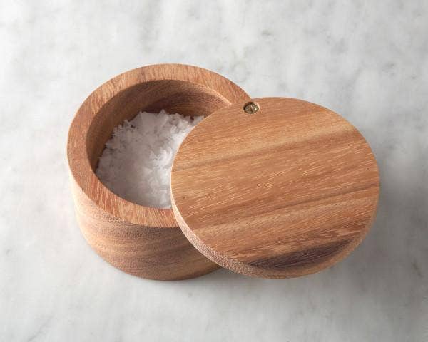 Premium Acacia Wood Salt Cellar with Lid - Natural Bamboo Salt Box for Kitchen, Dining Table & Cooking - Perfect for Himalayan Salt, Sea Salt & Spices