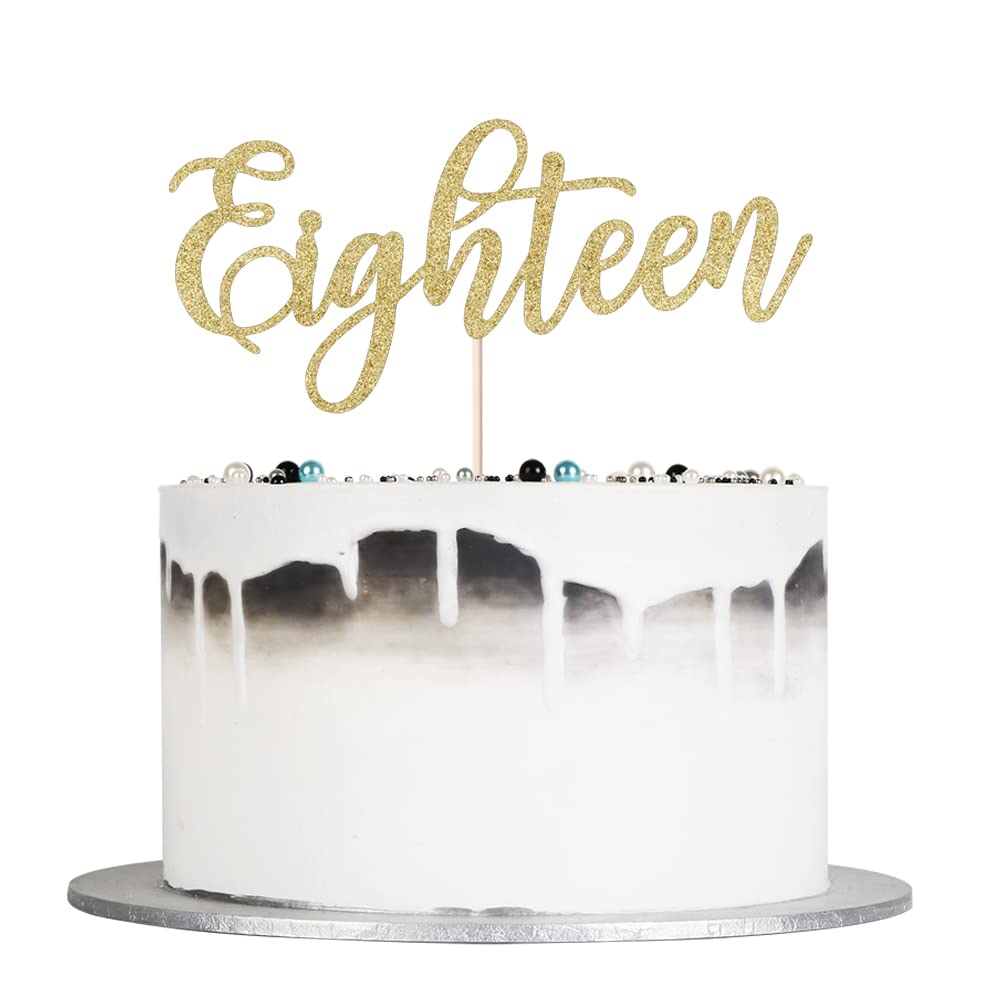 Happy 18th Birthday Cake Topper - Gold Glitter 'Cheers to 18 Years' Party Decorations for 18th Birthday Cakes, Teen Celebrations & Milestone Parties