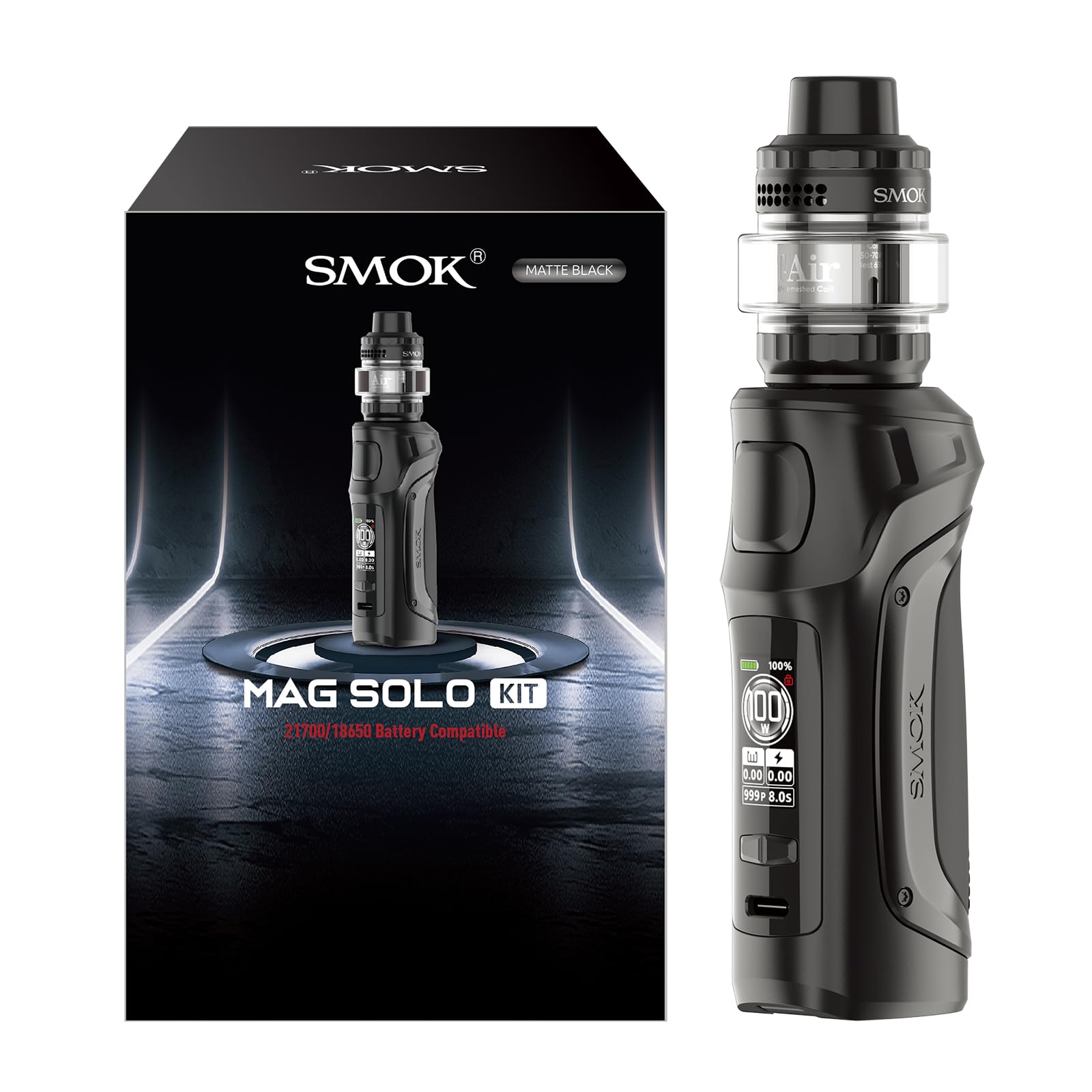 SMOK Mag Solo 100W Vape Kit - External Battery (21700/18650 Not Included) - 5ml T-Air SubTank with Top Airflow & Top Fill - Waterproof Design - 0.96