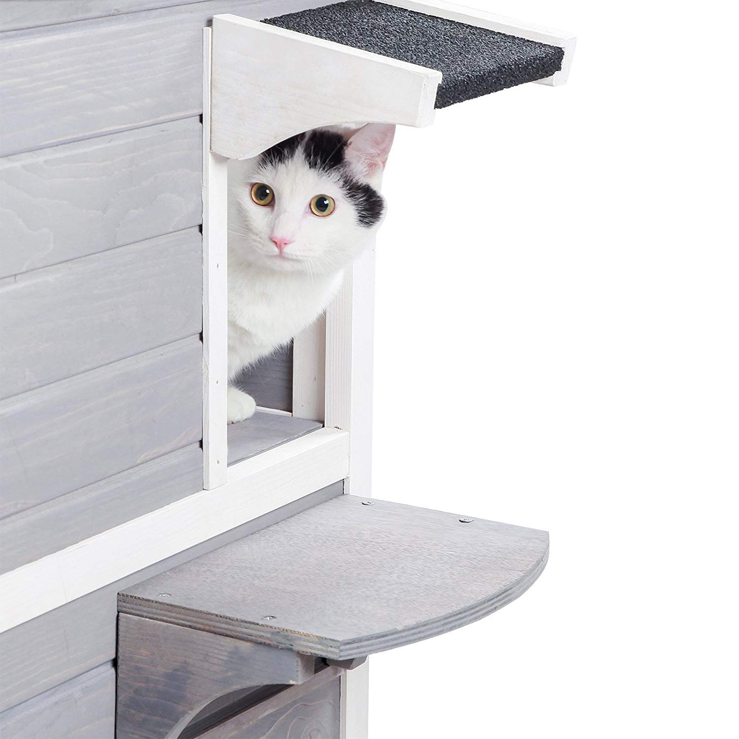 Petsfit 2-Story Weatherproof Outdoor Cat House with Escape Door - Insulated Shelter for Stray & Feral Cats - Perfect for Backyard, Garden & Patio Protection