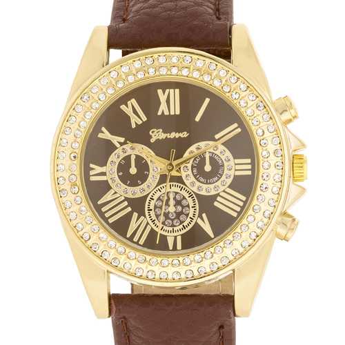 Luxury Brown Leather Watch with Swarovski Crystals - Elegant & Stylish for Men & Women - Perfect for Formal Events, Business Meetings & Special Occasions