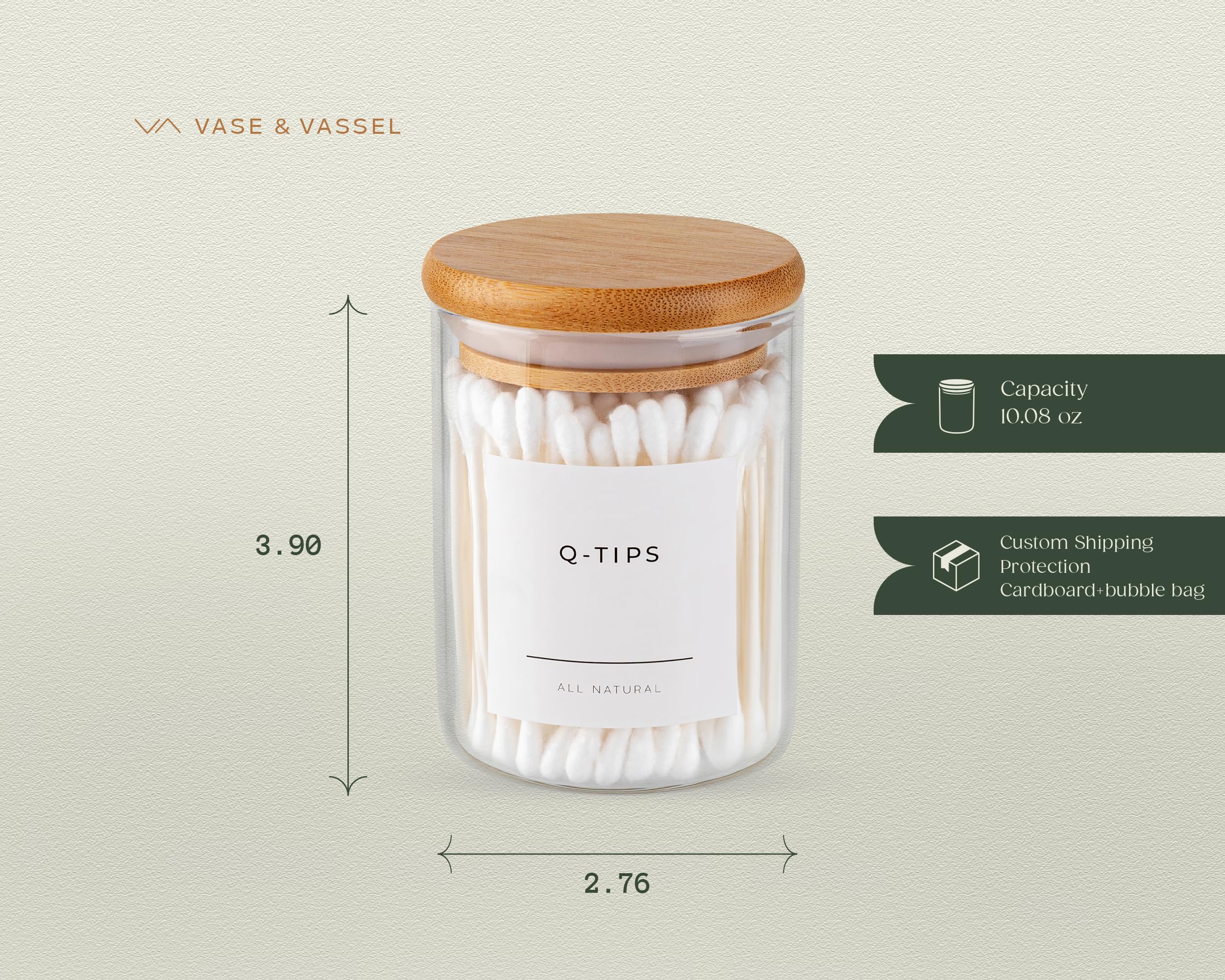 Mini Glass Apothecary Jars with Bamboo Lids - 10 oz Set of 3 | Bathroom & Kitchen Storage Containers for Cotton Balls, Pads, Swabs | Perfect for Vanity Organizer, Countertop Decor, Spice Jars & DIY Craft Supplies