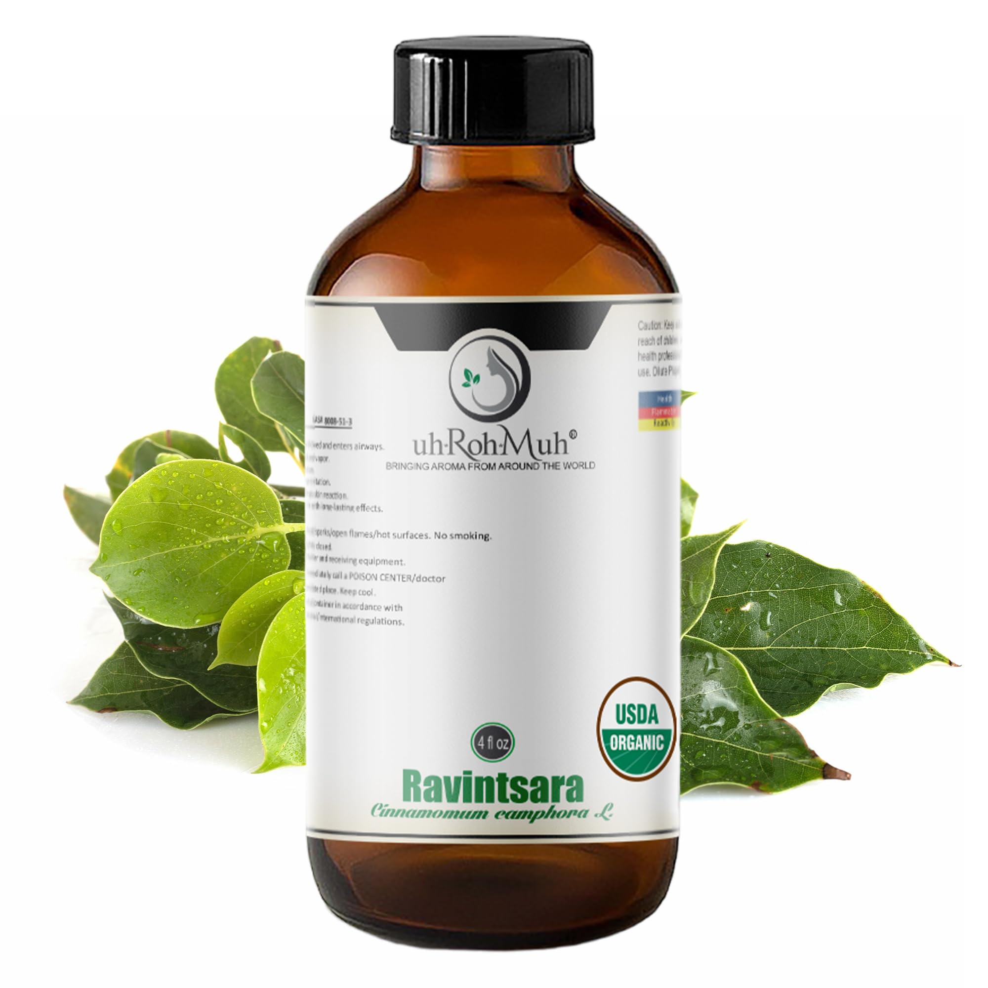 100% Pure Organic Ravintsara Essential Oil - USDA Certified, 4oz | Cinnamomum Camphor Oil from Madagascar | Best for Aromatherapy, Diffusers & Home Relaxation | Perfect for Stress Relief, Meditation & Spa Nights