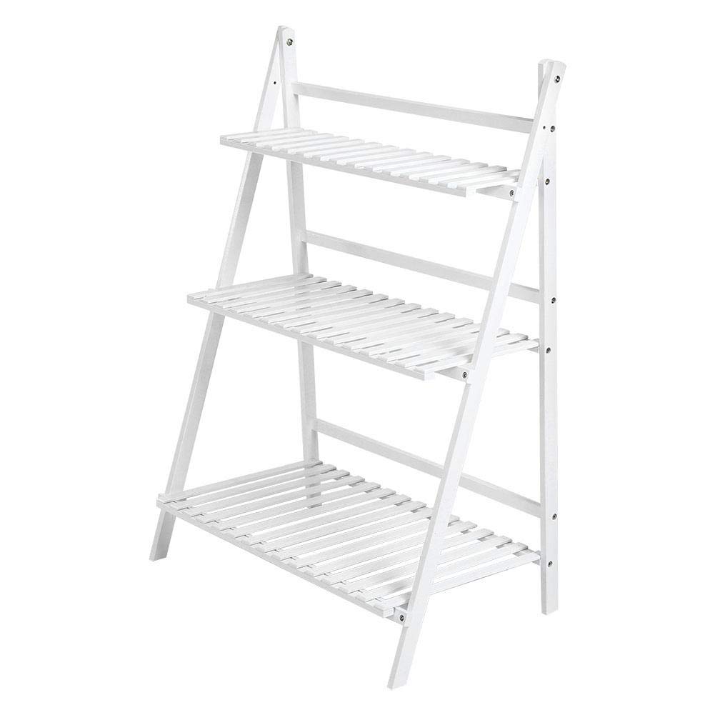 Multi-Layer Foldable Flower Pot Rack Stand - Space Saving Plant Shelf for Balcony, Living Room, Garden & Patio (White) | Perfect for Organizing Small Spaces & Displaying Indoor/Outdoor Plants