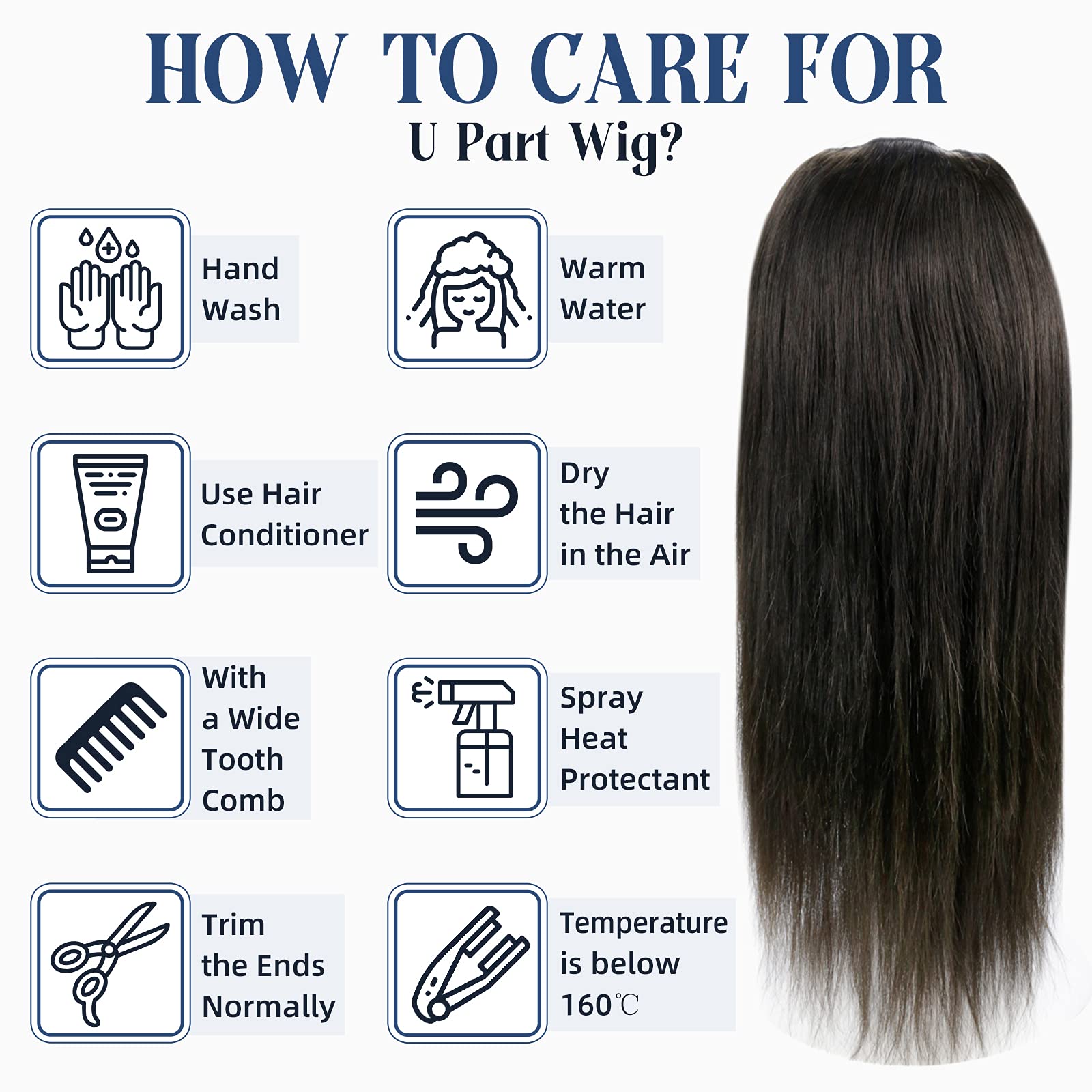 Full Shine Natural U Part Wig - #1 Off Black Human Hair Extensions for Women | 14 Inch Straight U-Shaped Half Wig (120g) | Perfect for Daily Wear, Parties & Special Occasions