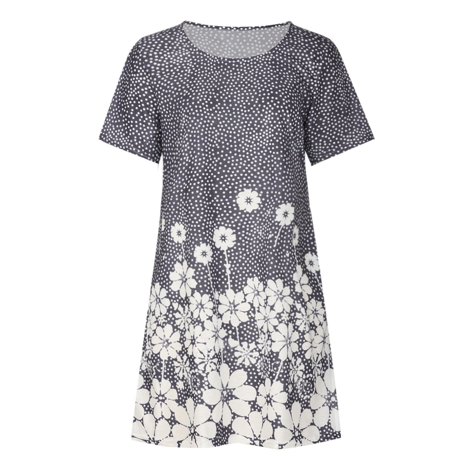 Women's Casual Flowy Pleated T-Shirt Dress with Pockets - Grey | Comfortable Loose Fit Summer Dress for Outings, Beach & Everyday Wear