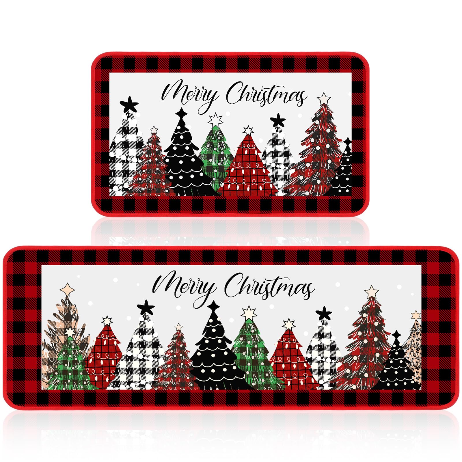 Non-Slip Buffalo Plaid Christmas Kitchen Rugs Set of 2 - 17