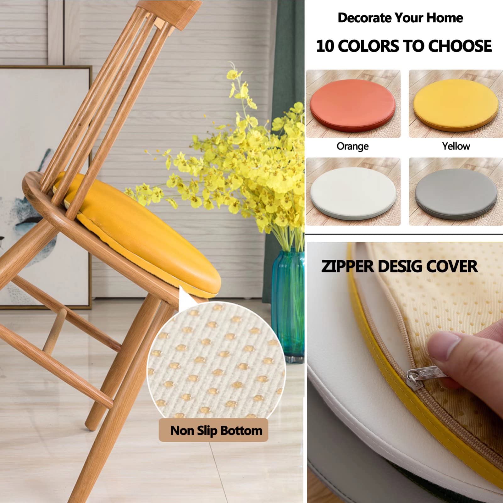 **Round Memory Foam Seat Cushions for Stools & Patio Chairs – Waterproof, Stain-Resistant, Durable Leather Cover – Easy to Clean (Yellow) – Perfect for Outdoor Furniture, Kitchen Bar Stools & Garden Seating**