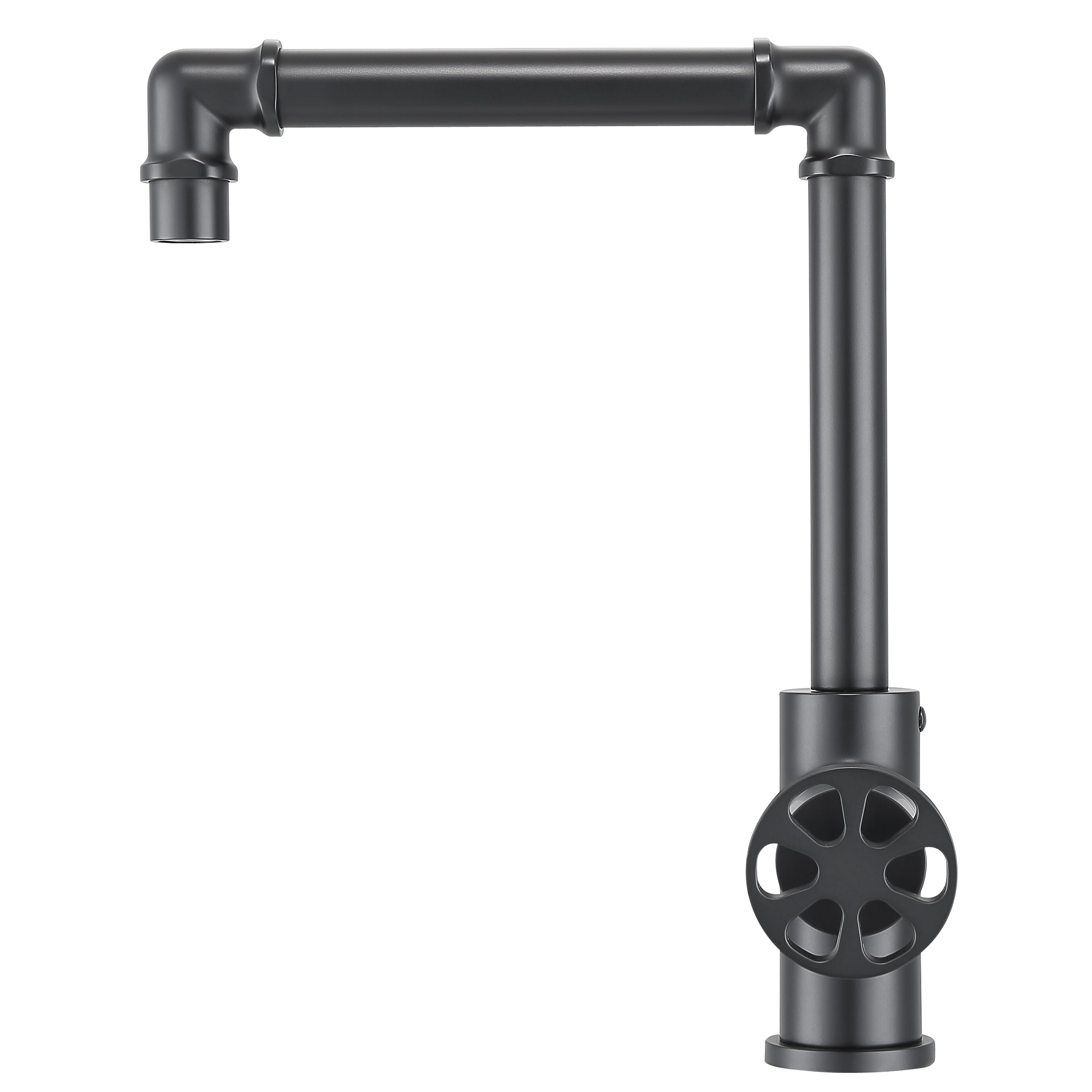 Ancona Matte Black Round Wheel Handle 1-Hole Deck Mount Bathroom Faucet - Perfect for Modern Vanities, Small Bathrooms & Water-Saving Designs