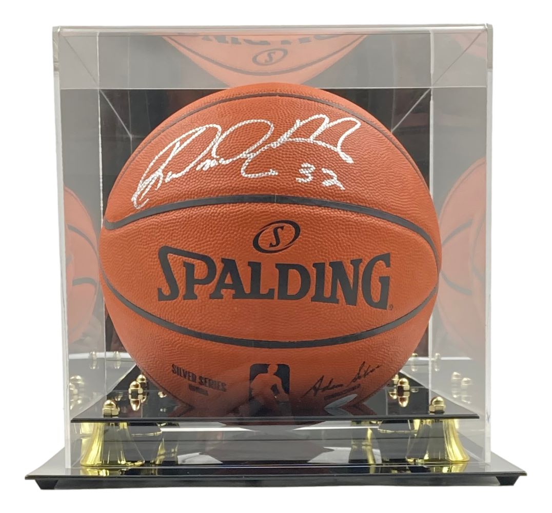 Karl Malone Utah Jazz Autographed Spalding I/O NBA Basketball with JSA COA & Display Case - Perfect for Sports Memorabilia Collectors & Jazz Fans