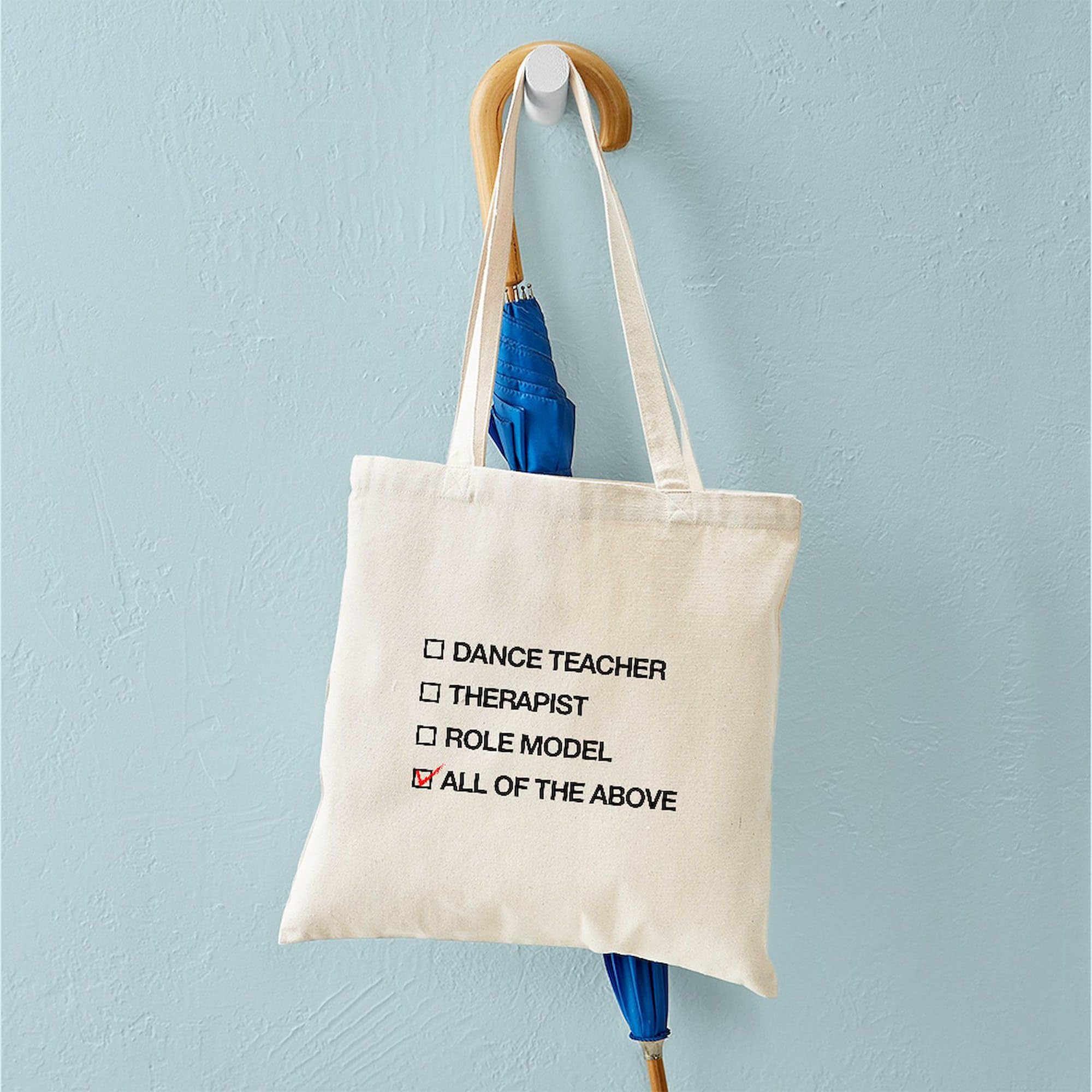 Dance Teacher Multiple Choice Tote Bag - Natural Canvas Reusable Shopping Bag for Dance Instructors, Students & Dance Studio Gifts | Eco-Friendly Grocery & Work Tote