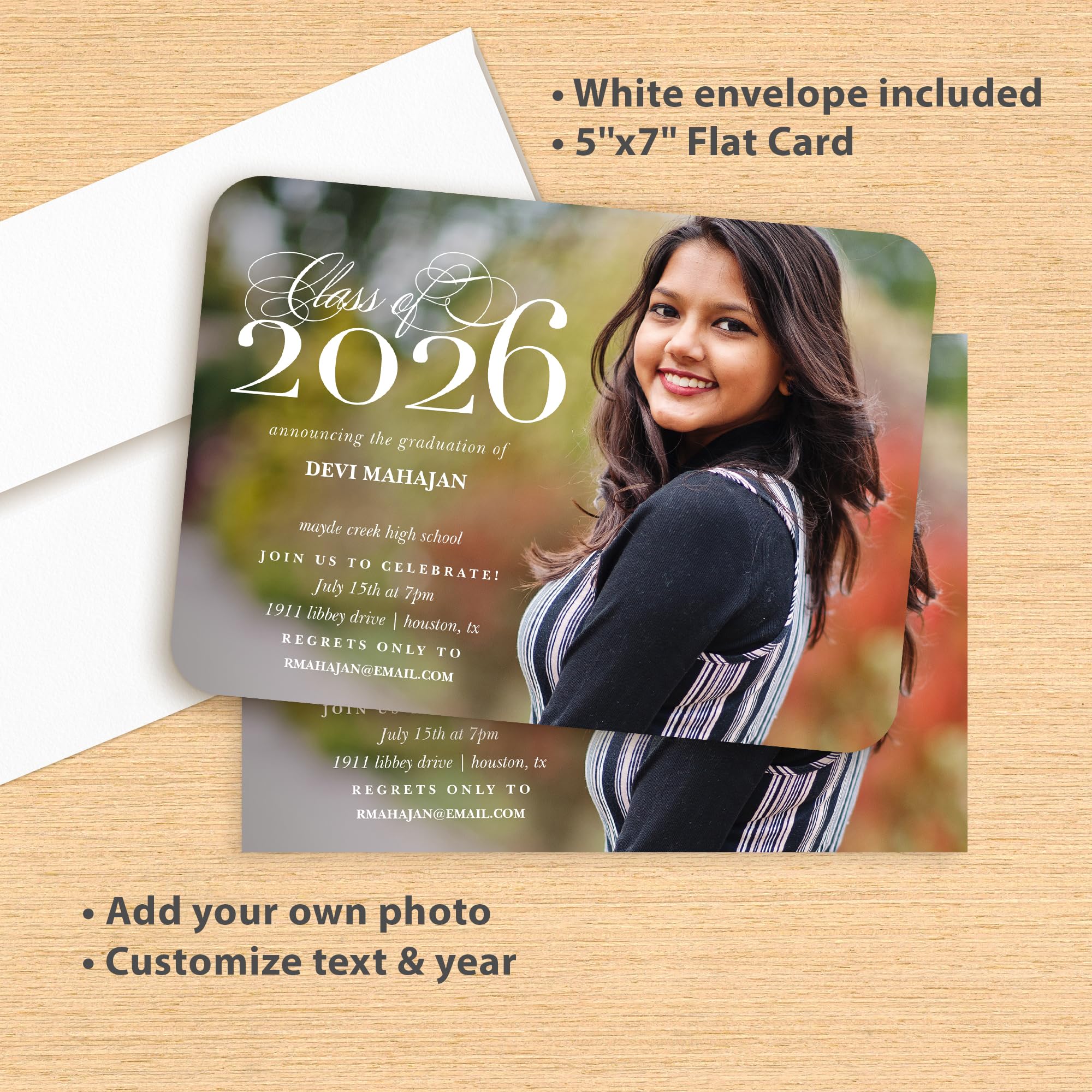 Custom Graduation Announcements Class of 2025 - Premium 5x7 Photo Invitation Cards with White Envelopes - Personalized Elegant Design for High School & College Graduates - Perfect for Commencement Ceremonies & Memory Keepsakes