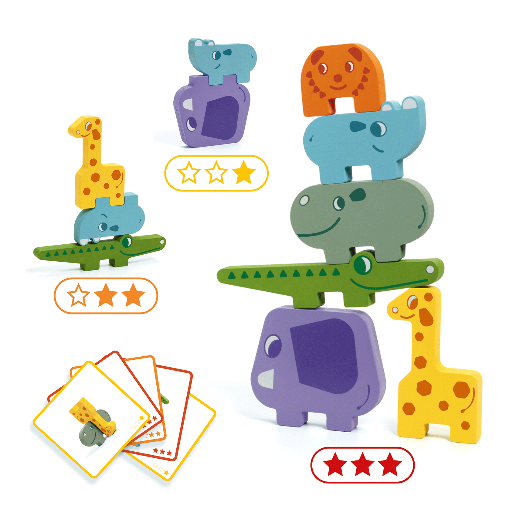 Ze Totanimo by Djeco - Wooden Animal Stacking Game for Toddlers | Montessori Learning Toys | Fun Educational Stacking Blocks for Kids Ages 1-3 | Perfect for Birthday Gifts & Early Childhood Development