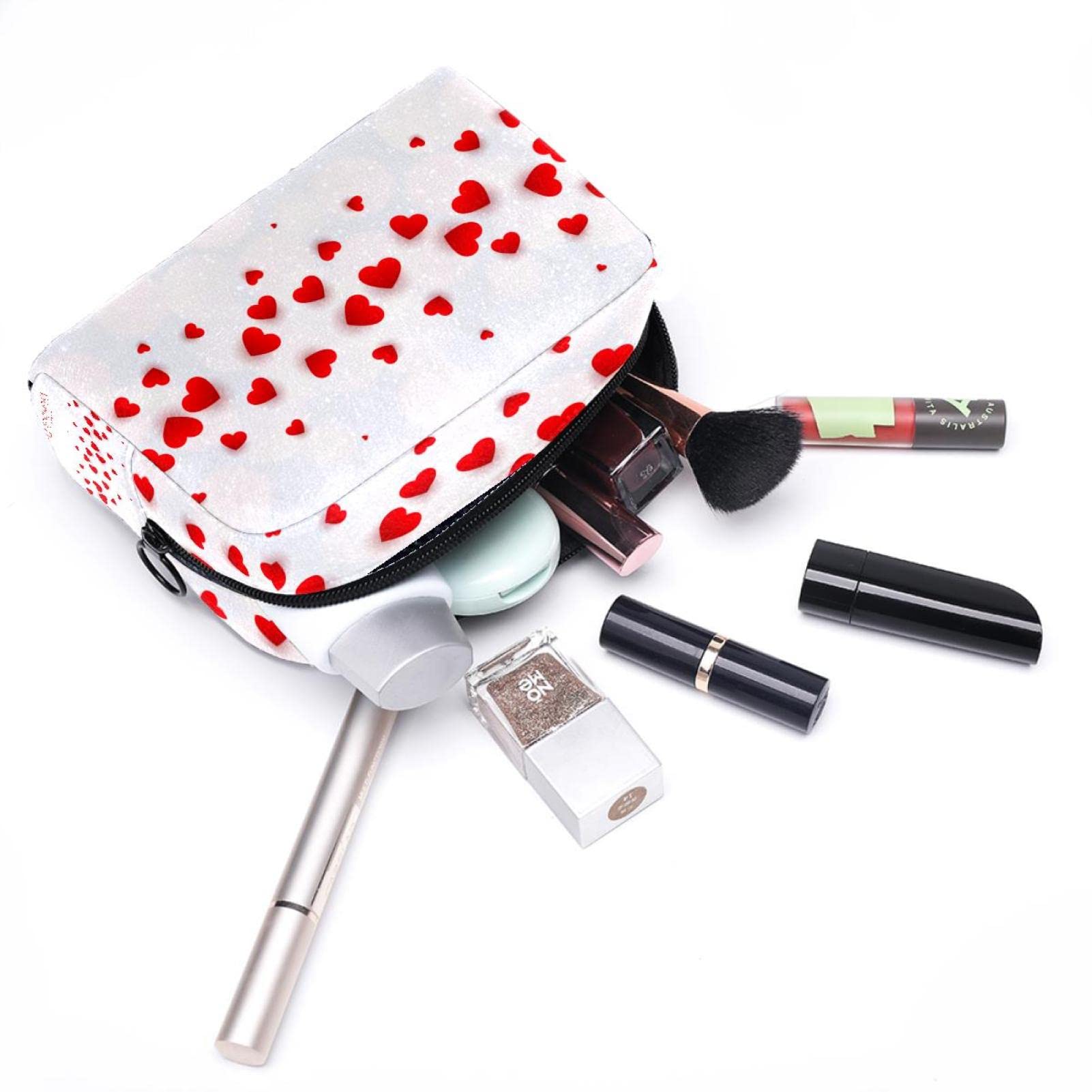 Portable Travel Makeup Bag with Zipper - Small Cosmetic Pouch with Flying Hearts Design, Toiletry Organizer for Women | Perfect for Airplane Carry-on, Gym & Weekend Getaways