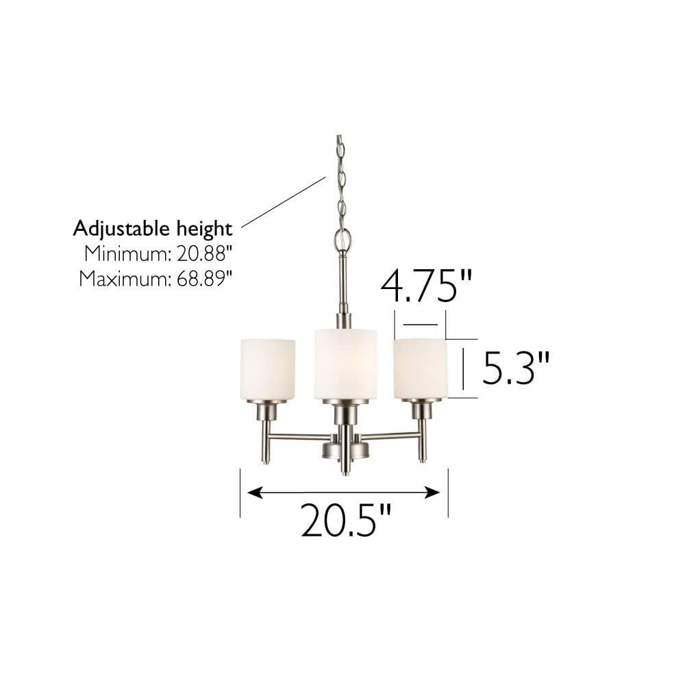 Design House Aubrey 3-Light Chandelier with Dimmable Satin Nickel Finish & Frosted Glass Shades - Perfect for Dining Room, Foyer, Kitchen Lighting | Elegant Ceiling Fixture for Home Decor