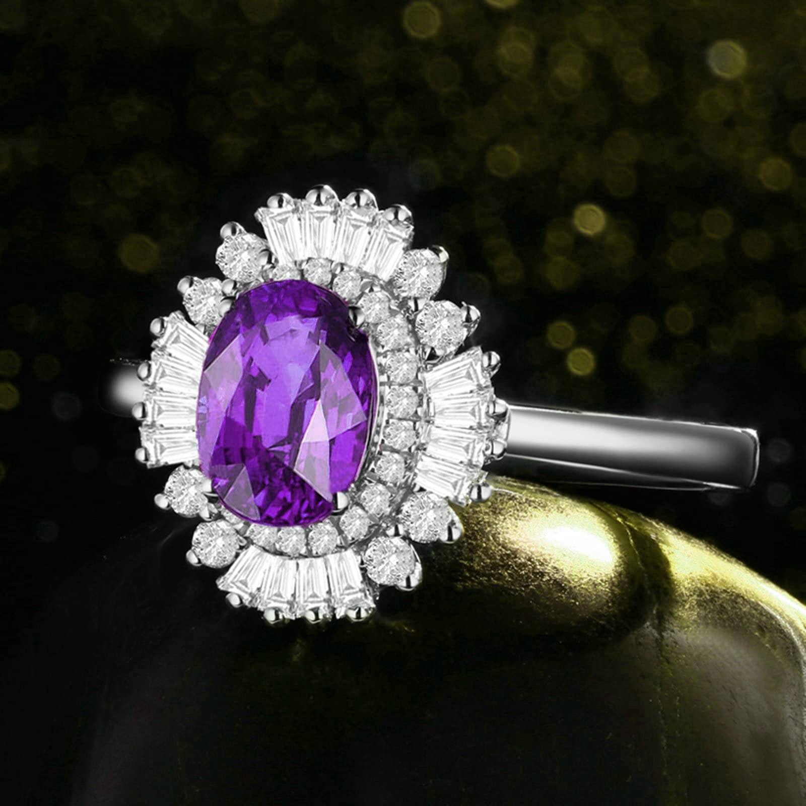 Sterling Silver Amethyst Rings for Women, Oval CZ Engagement Wedding Ring Set - Perfect for Proposals, Anniversaries & Special Occasions