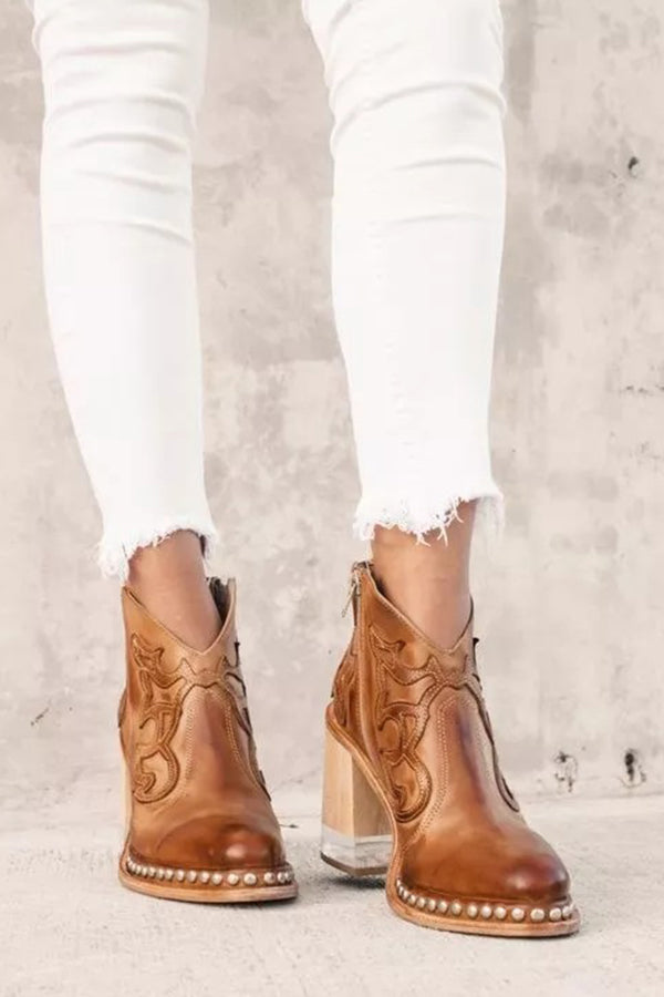 Stylish Embroidered Rivet Welt Acrylic Crystal High Heel Boots for Women - Fashion Party & Evening Wear