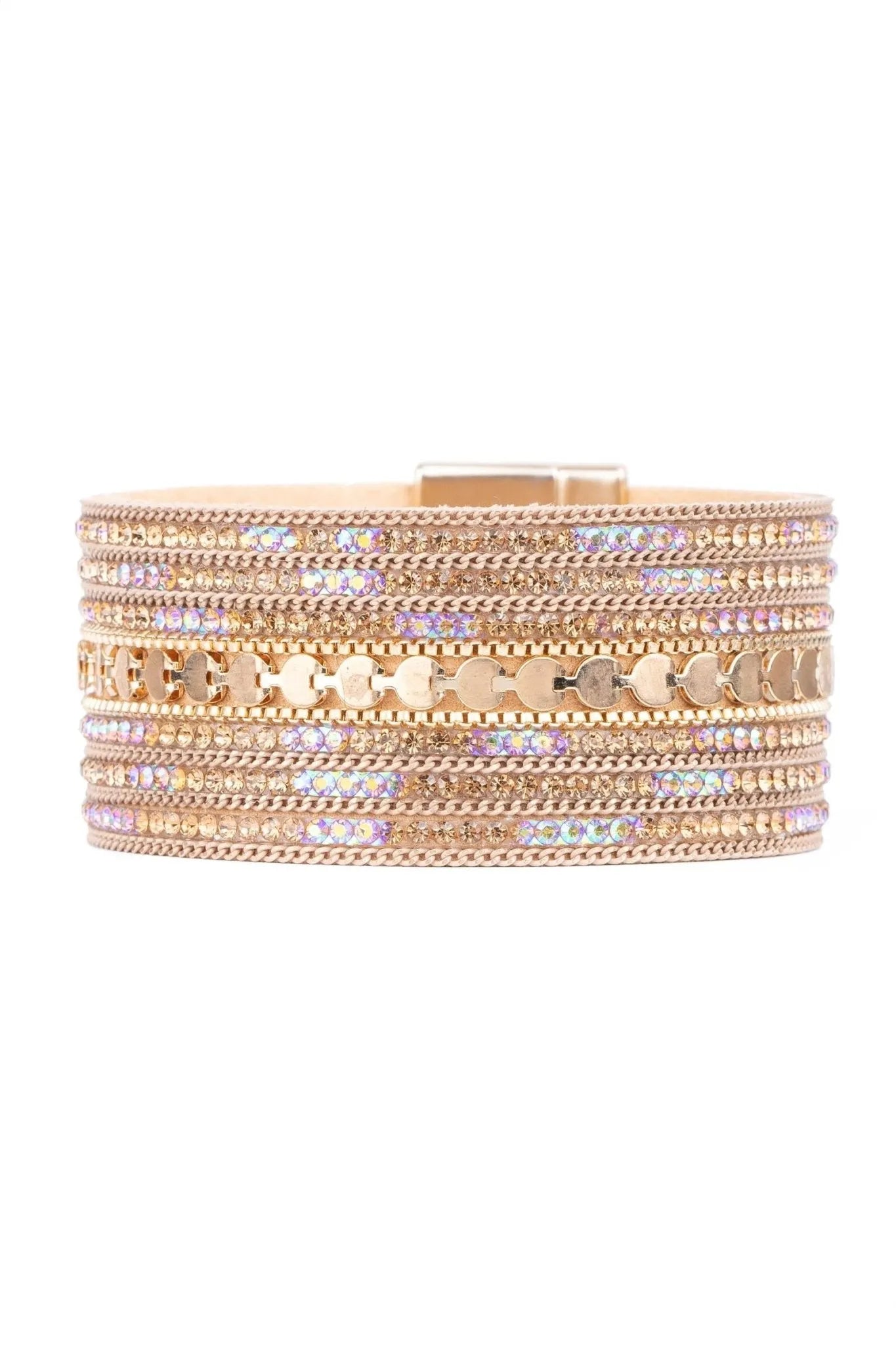 Elegant Faux Suede Gold Crystal Bracelet for Women - Fashion Jewelry Gift for Party, Wedding & Evening Wear
