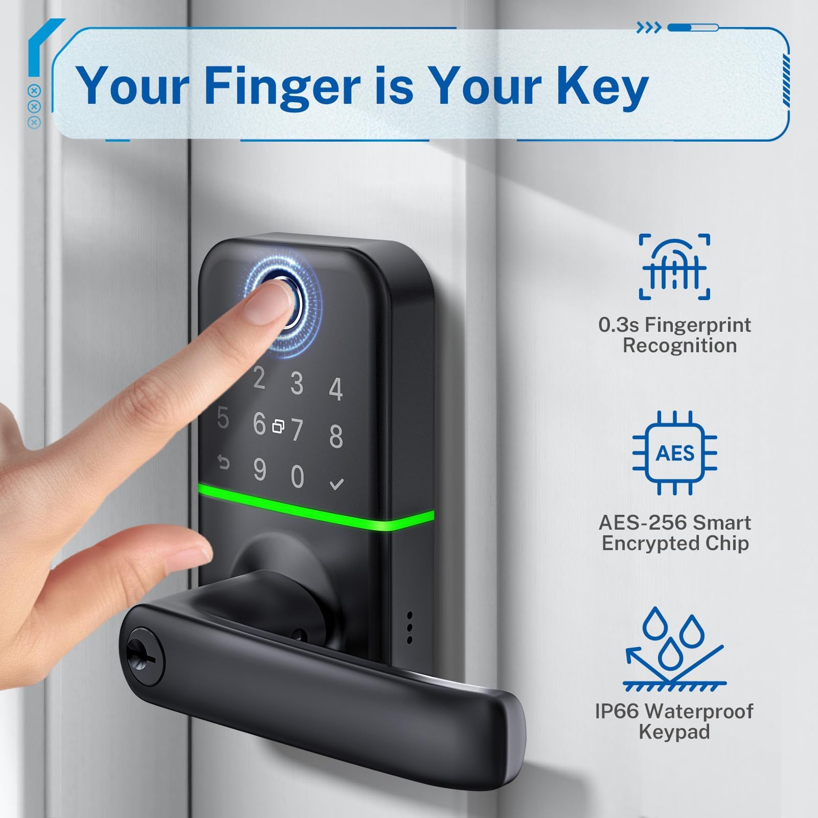 Kucacci Keyless Entry Smart Door Lock with Keypad & Fingerprint - Digital Electronic Deadbolt Alternative for Front Door - Secure Home Access for Families, Renters & Airbnb Hosts (Easy Installation, No Wiring)