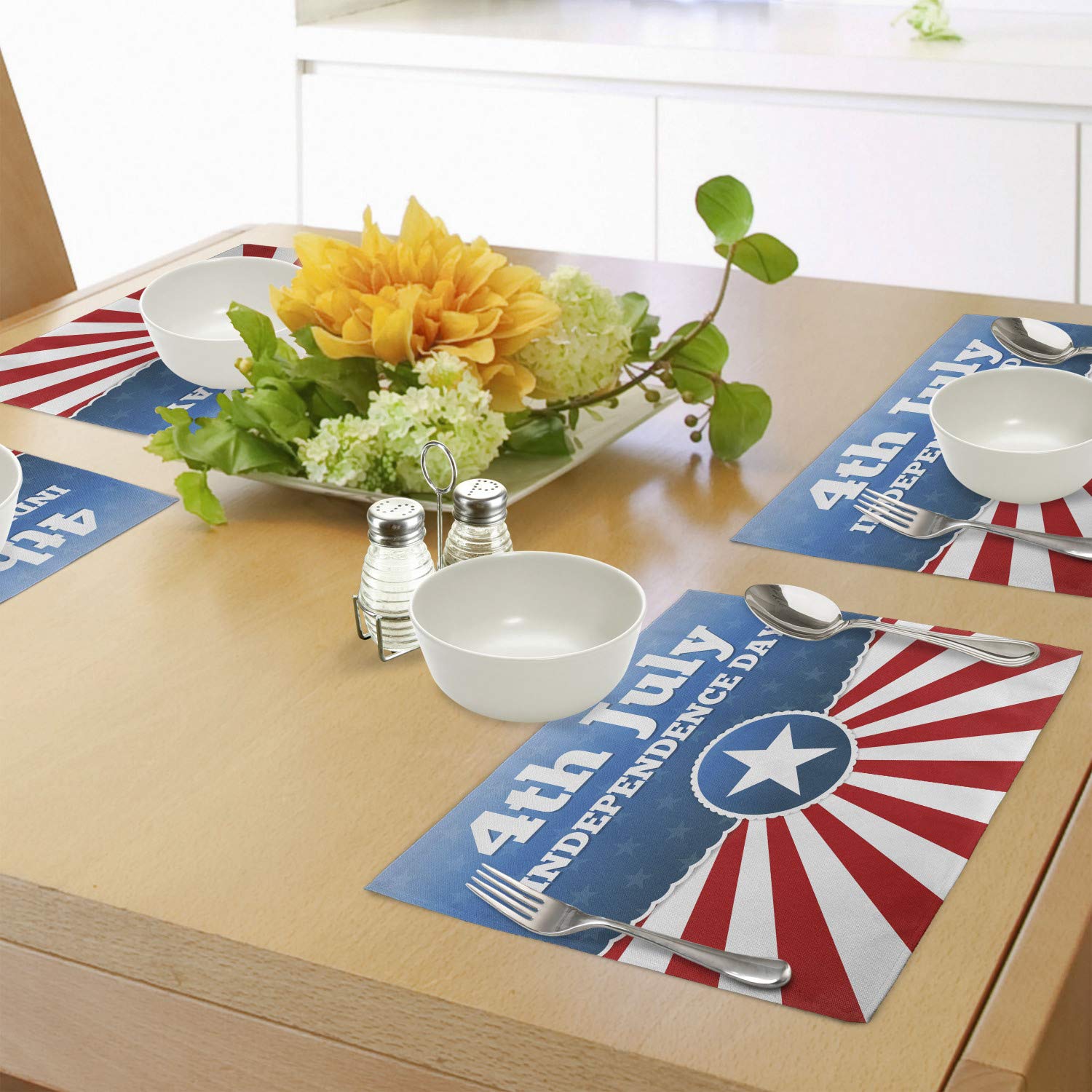 Ambesonne 4th of July Patriotic Place Mats Set of 4 - Stars & Stripes Independence Day Themed Washable Fabric Table Mats for Dining Room Kitchen Decor - Perfect for BBQs, Parties & Holiday Celebrations