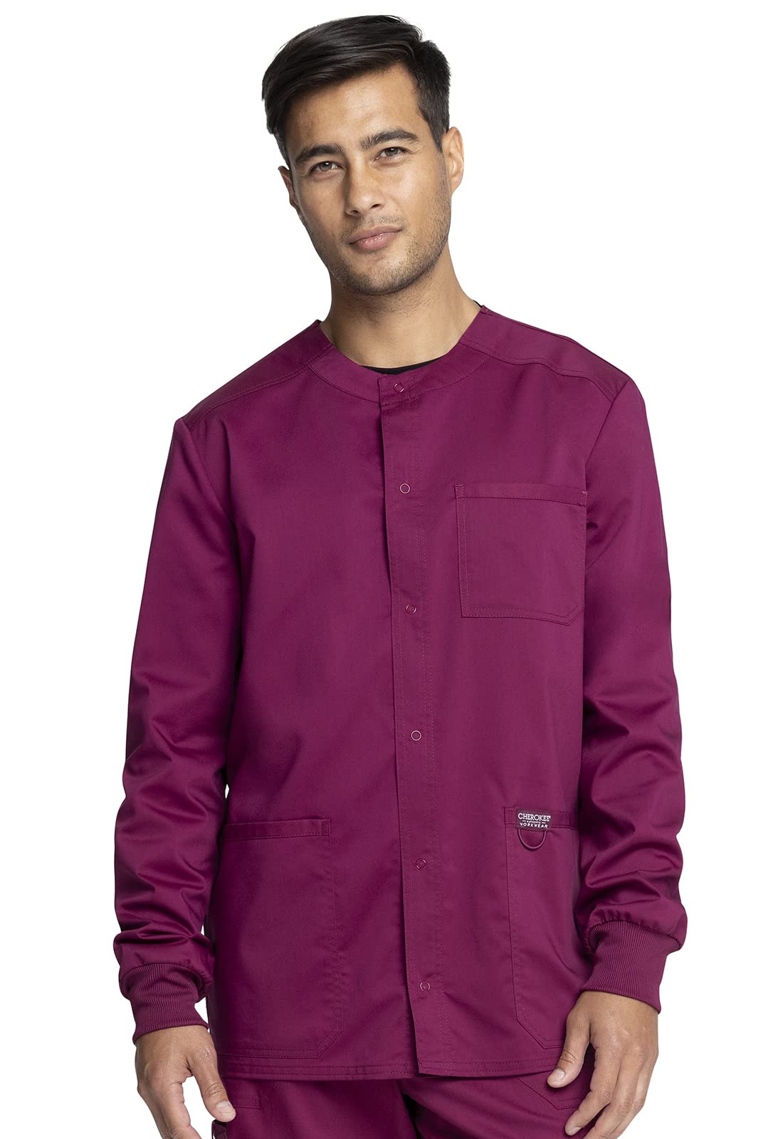 Cherokee Men's Warm Up Scrubs Jacket - Snap Front Workwear WW380 | Comfortable Medical Uniform for Doctors & Nurses | Perfect for Hospitals, Clinics & Healthcare Professionals