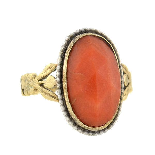 15kt Gold Faceted Natural Coral Ring for Women - Elegant Handmade Jewelry Gift for Birthday, Anniversary & Special Occasions
