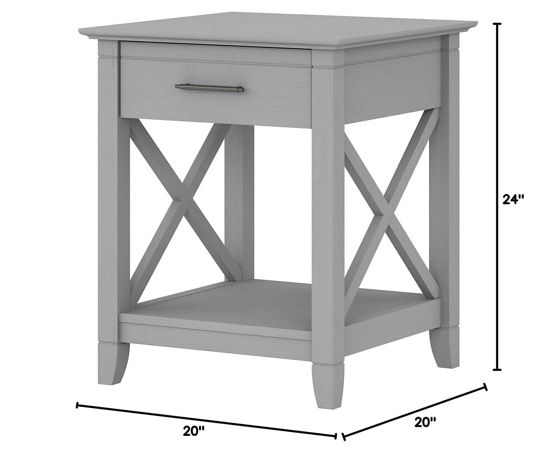 Bush Furniture Key West Nightstand with Drawer - Gray and White Bedside Table for Bedroom, Living Room & Guest Room - Compact Storage Solution for Small Spaces