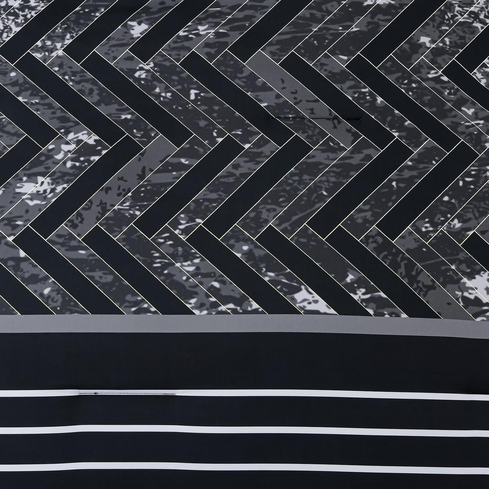 Luxudecor Black Queen Size 7-Piece Comforter Set - Geometric Stripe Bed in a Bag with Soft Microfiber Sheets | All-Season Complete Bedding Set for Cozy Bedroom Decor & Guest Room Essentials