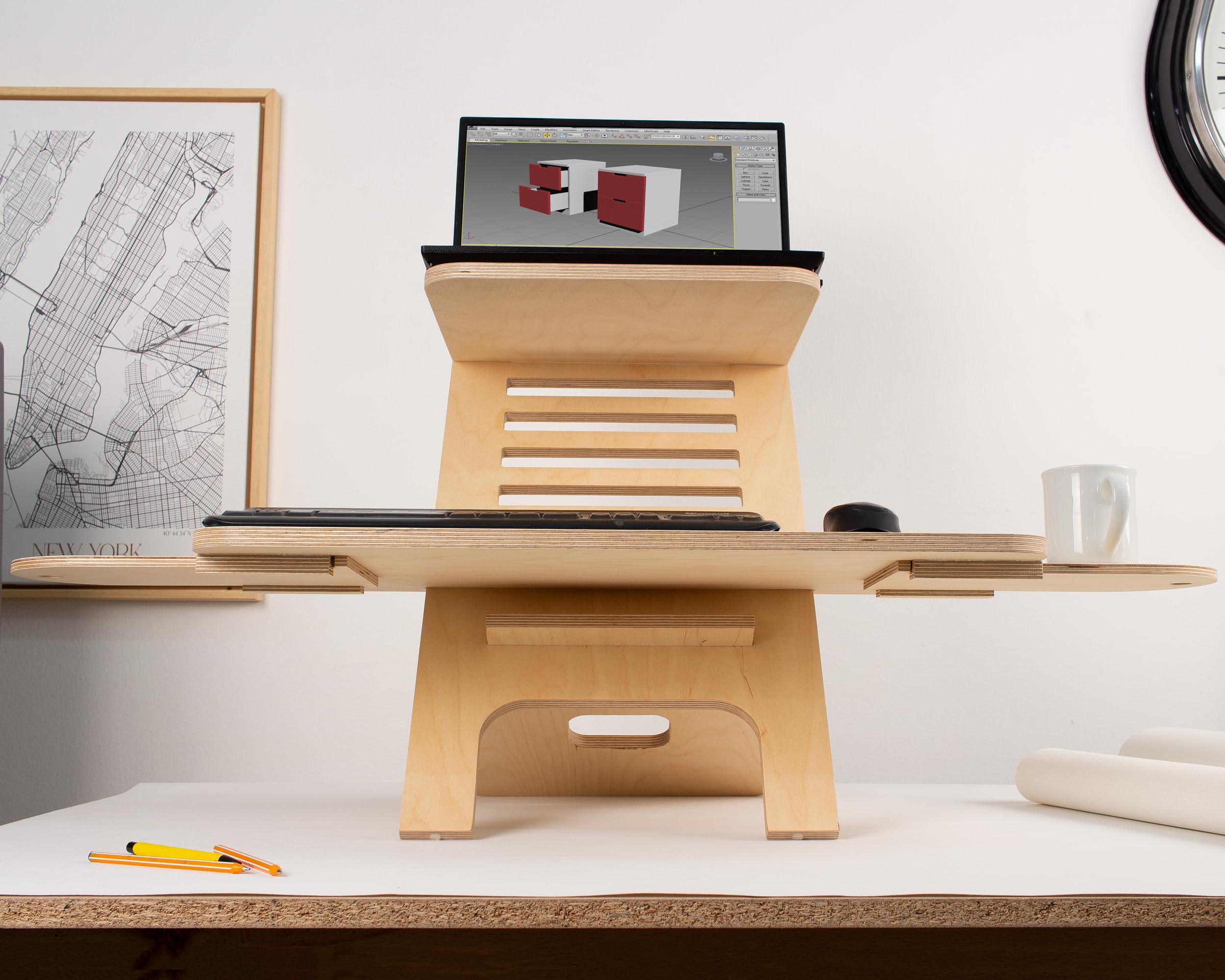 Adjustable Wood Laptop Stand for Standing Desk - Ergonomic Birch Plywood Monitor Riser - Home Office Workstation & Computer Desk Organizer - Perfect for Remote Work, Gaming Setup, and Workspace Ergonomics