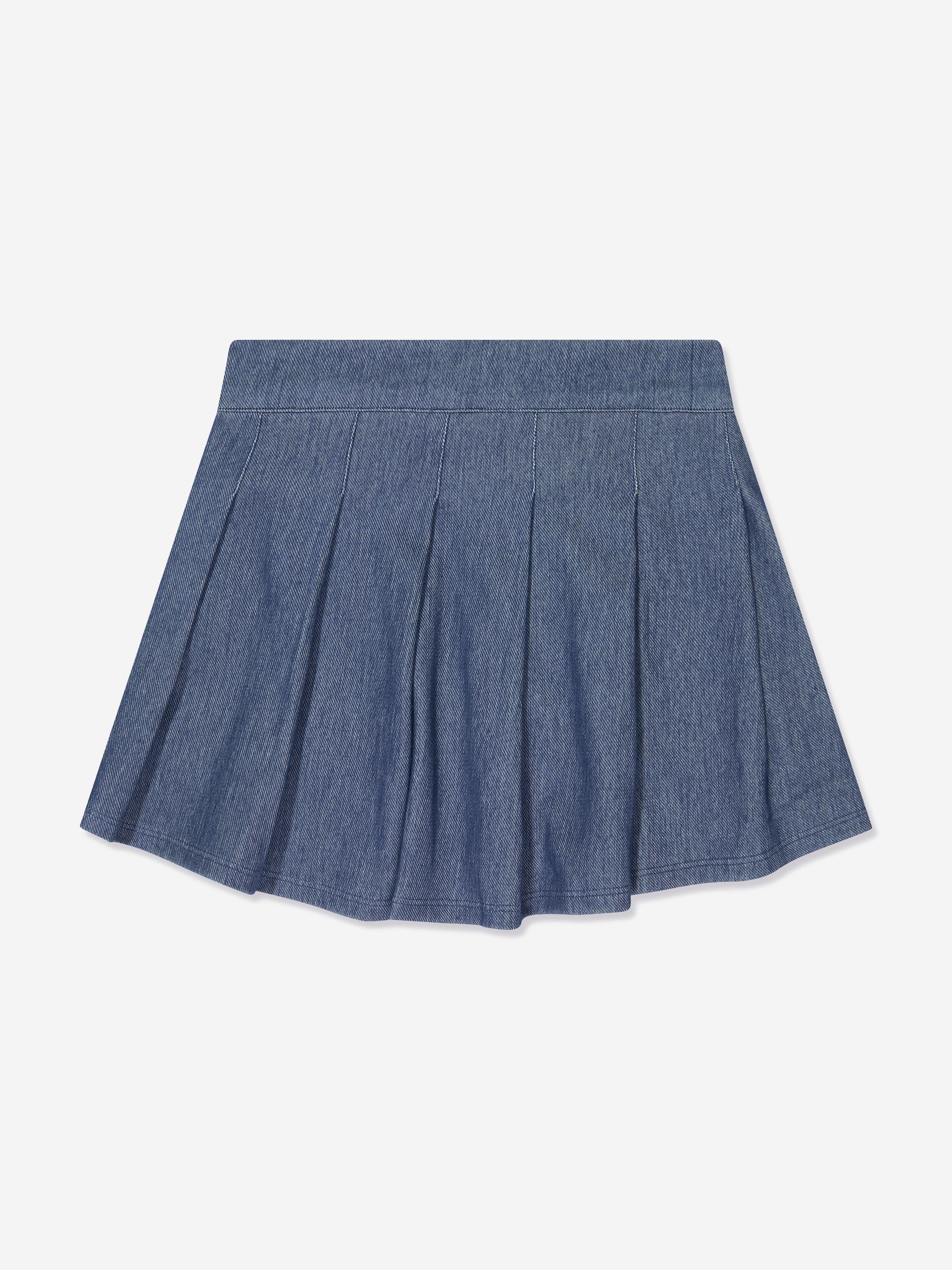 AY by AYLA Girls Denim Look Pleated Mini Skirt - Blue Denim Skirt for Teens, Stretch Waistband, Comfortable & Stylish | Perfect for School, Parties, and Casual Outfits
