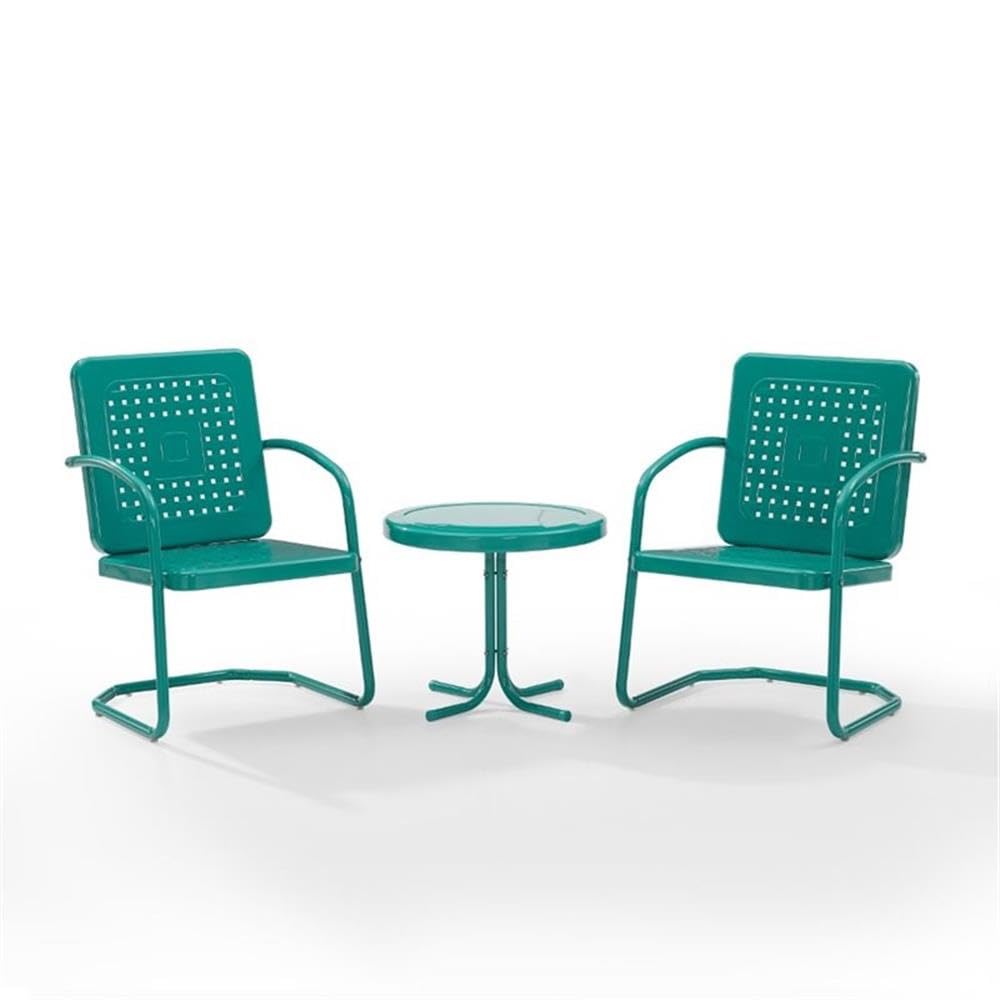 3-Piece Metal Outdoor Patio Chair Set in Turquoise Gloss - Perfect for Garden, Poolside, and Backyard Relaxation
