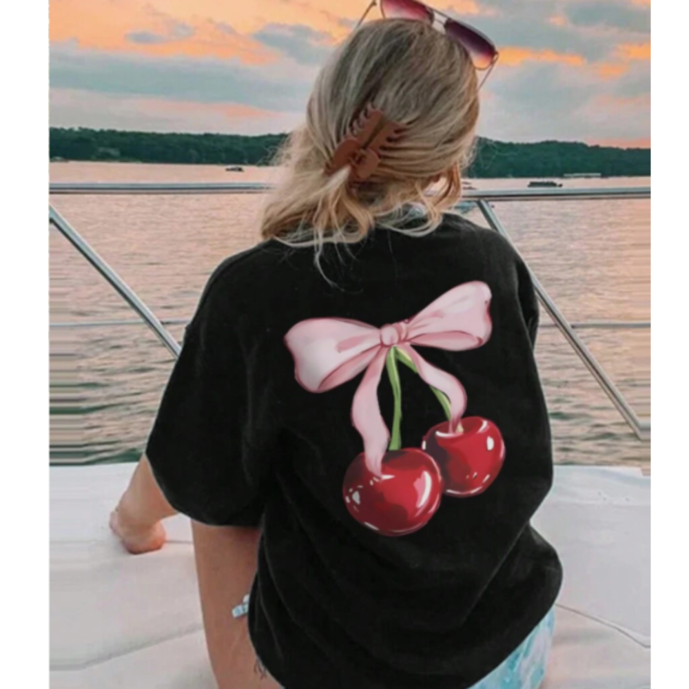 Coquette Cherry Print T-Shirt for Women - Trendy Vintage Graphic Tee - Perfect for Casual Wear, Outfits & Summer Fashion